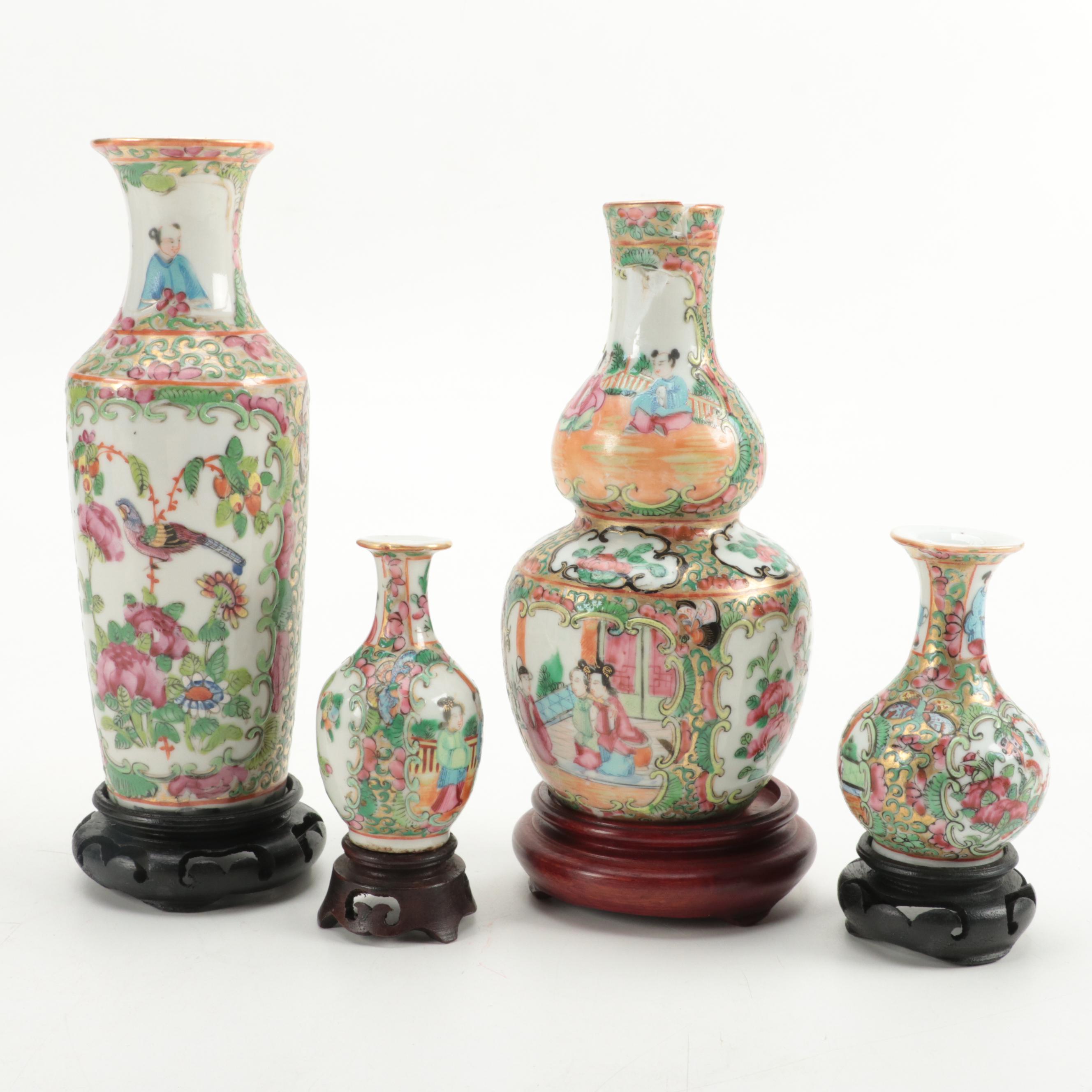 Chinese Export Porcelain Rose Medallion Vases and Tableware