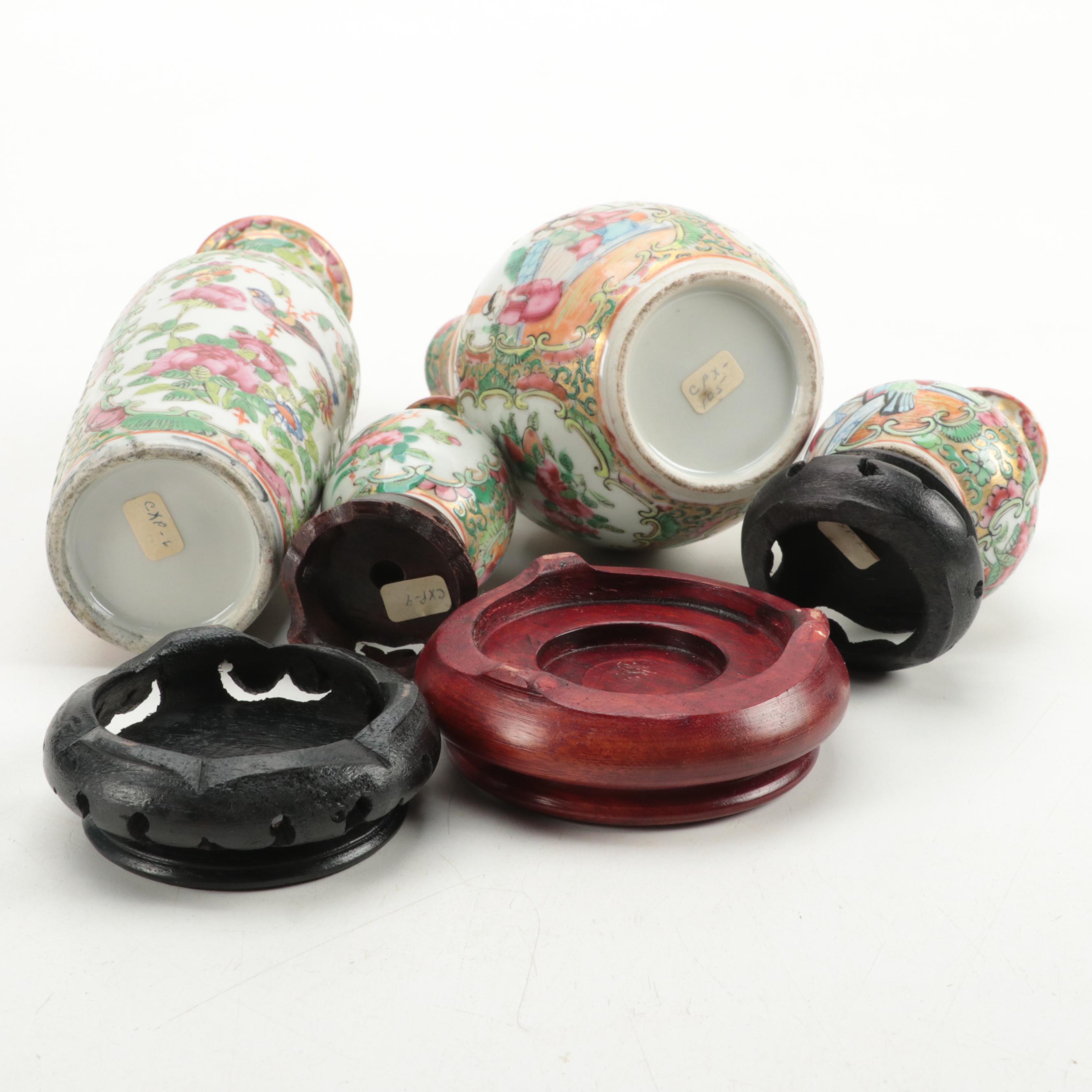 Chinese Export Porcelain Rose Medallion Vases and Tableware