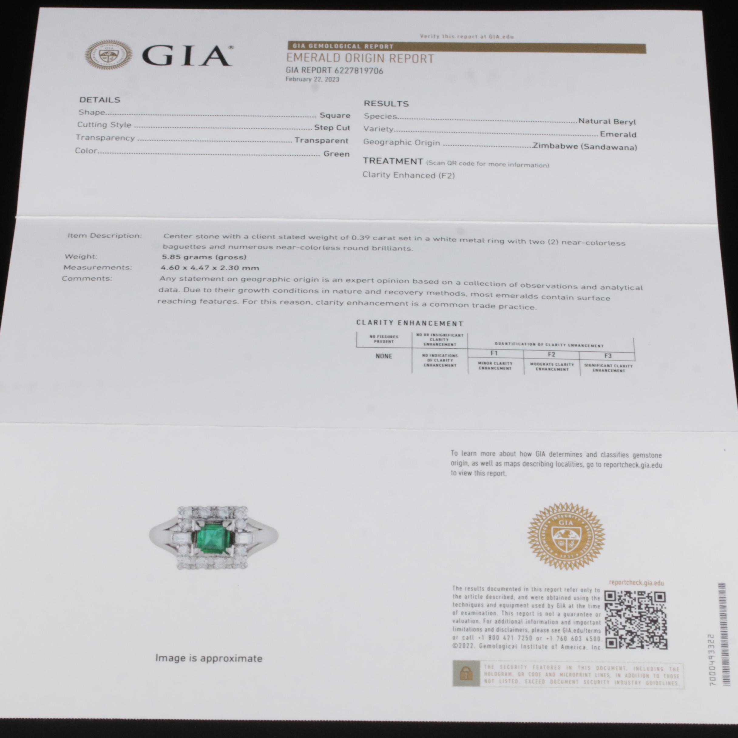 Platinum Emerald and Diamond Ring with GIA Report