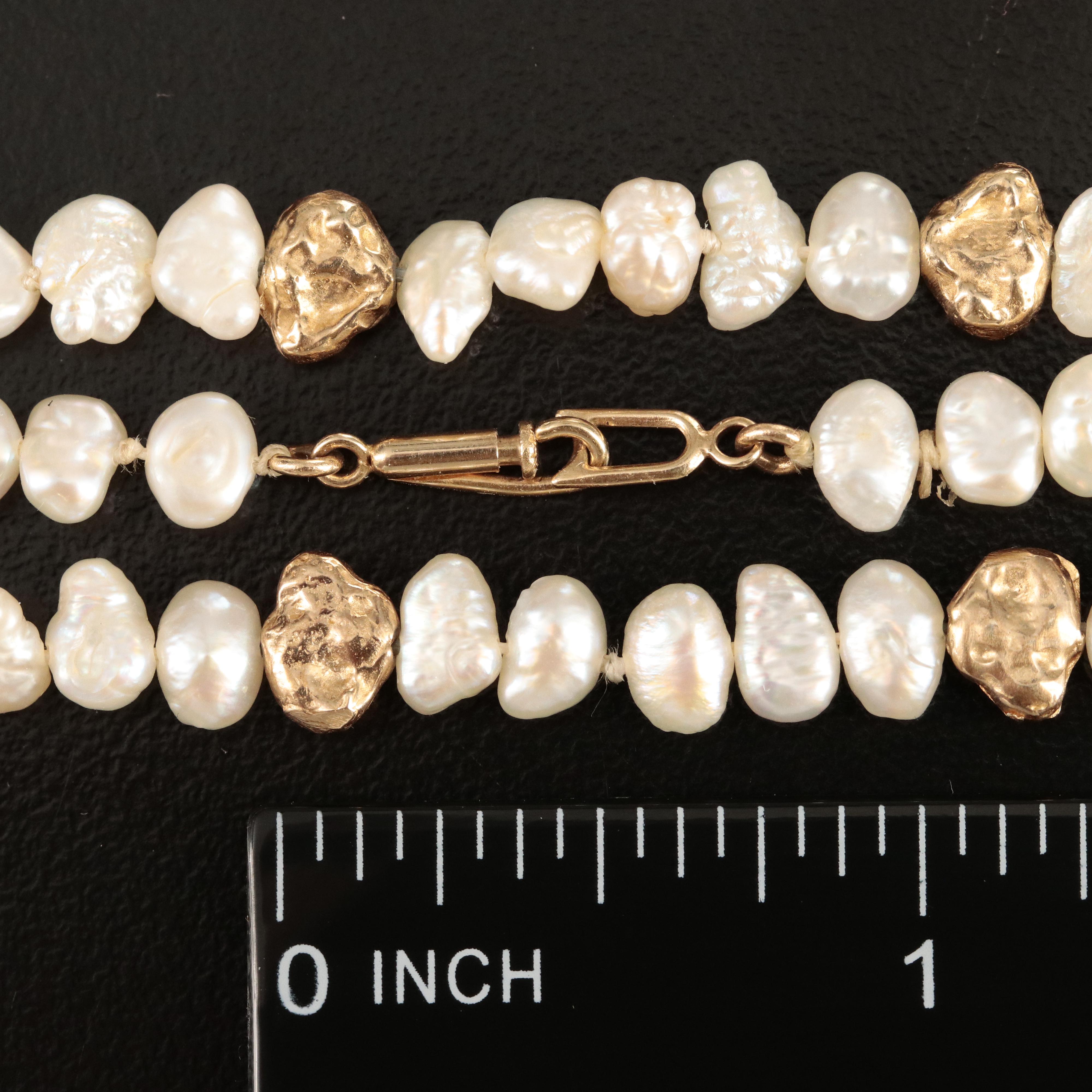 14K Pearl Necklace and Bracelet Set