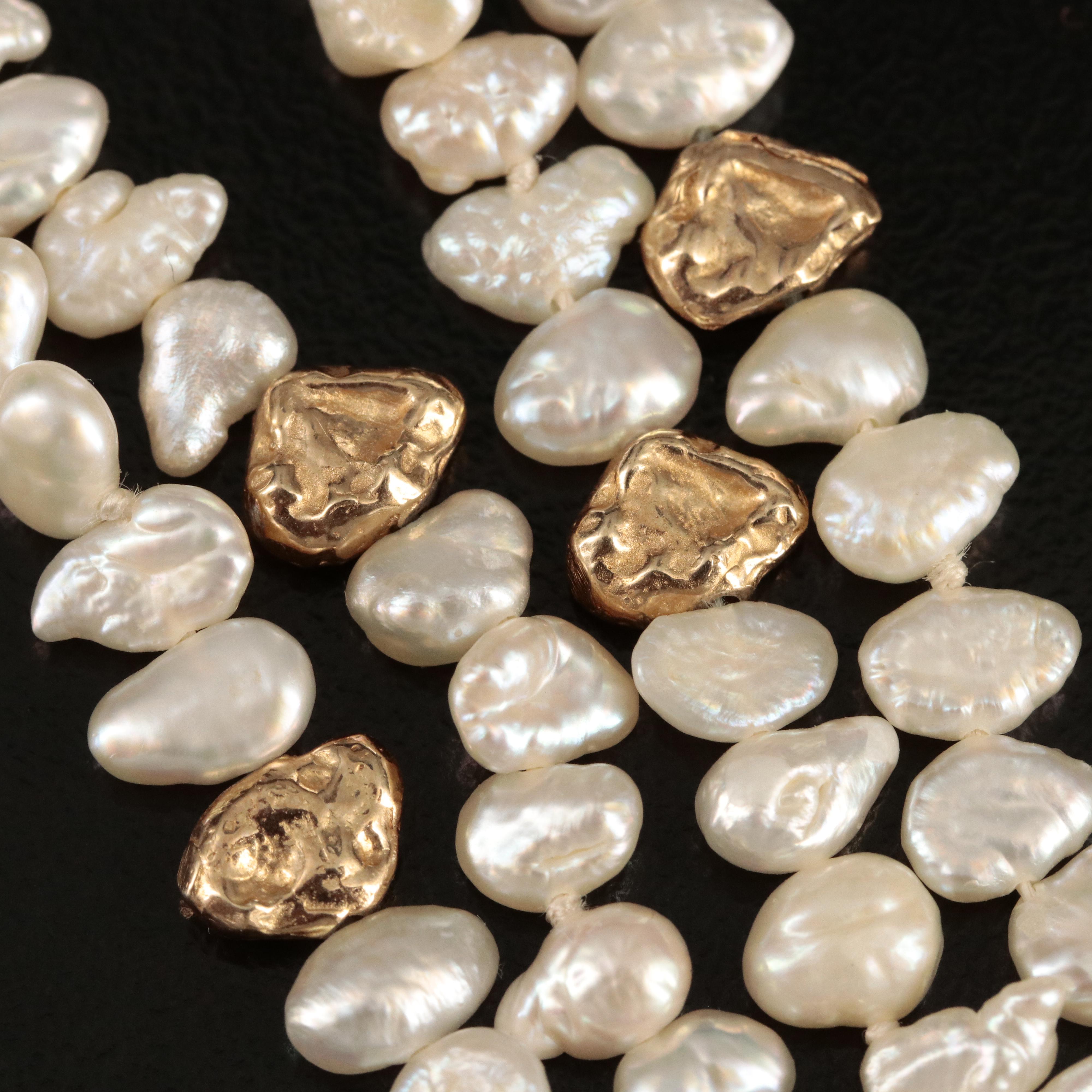 14K Pearl Necklace and Bracelet Set