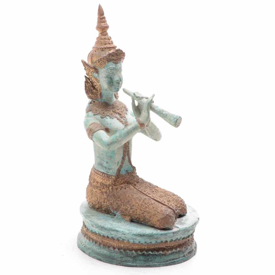 Thai Bronze-Patinated Brass Figure of a Musician