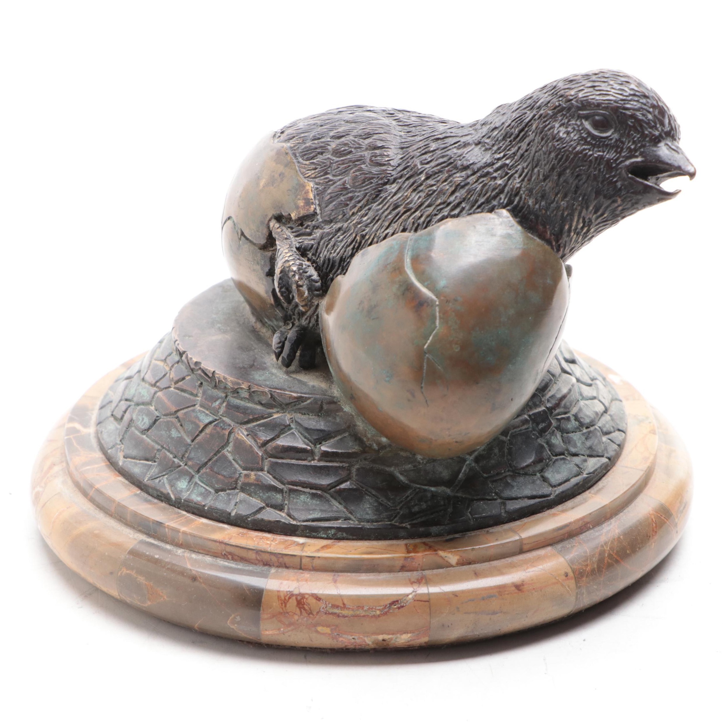 Maitland-Smith Bronze Model of a Hatching Chick on a Tessellated Stone Base