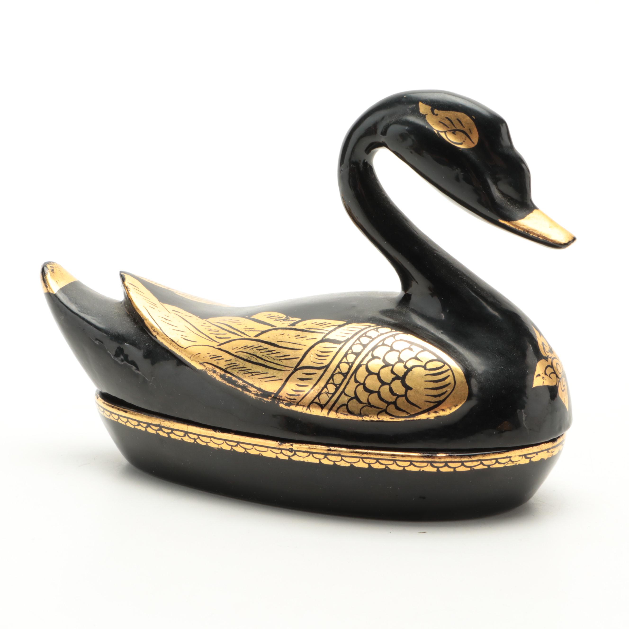 Burmese Parcel Gilt Lacquerware Owl Box and More Animal Boxes