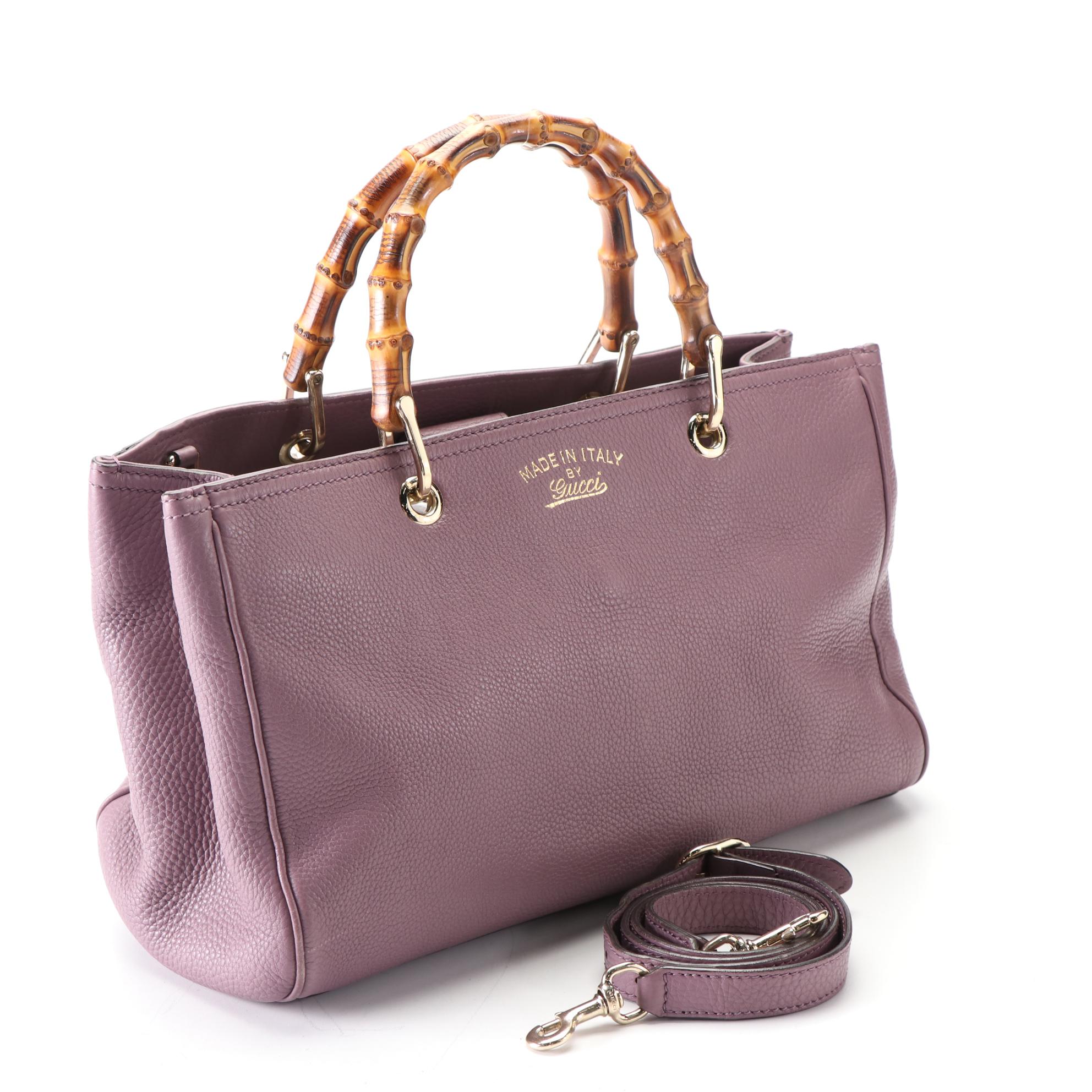 Gucci Bamboo Medium Shopper Tote in Grain Calfskin Leather