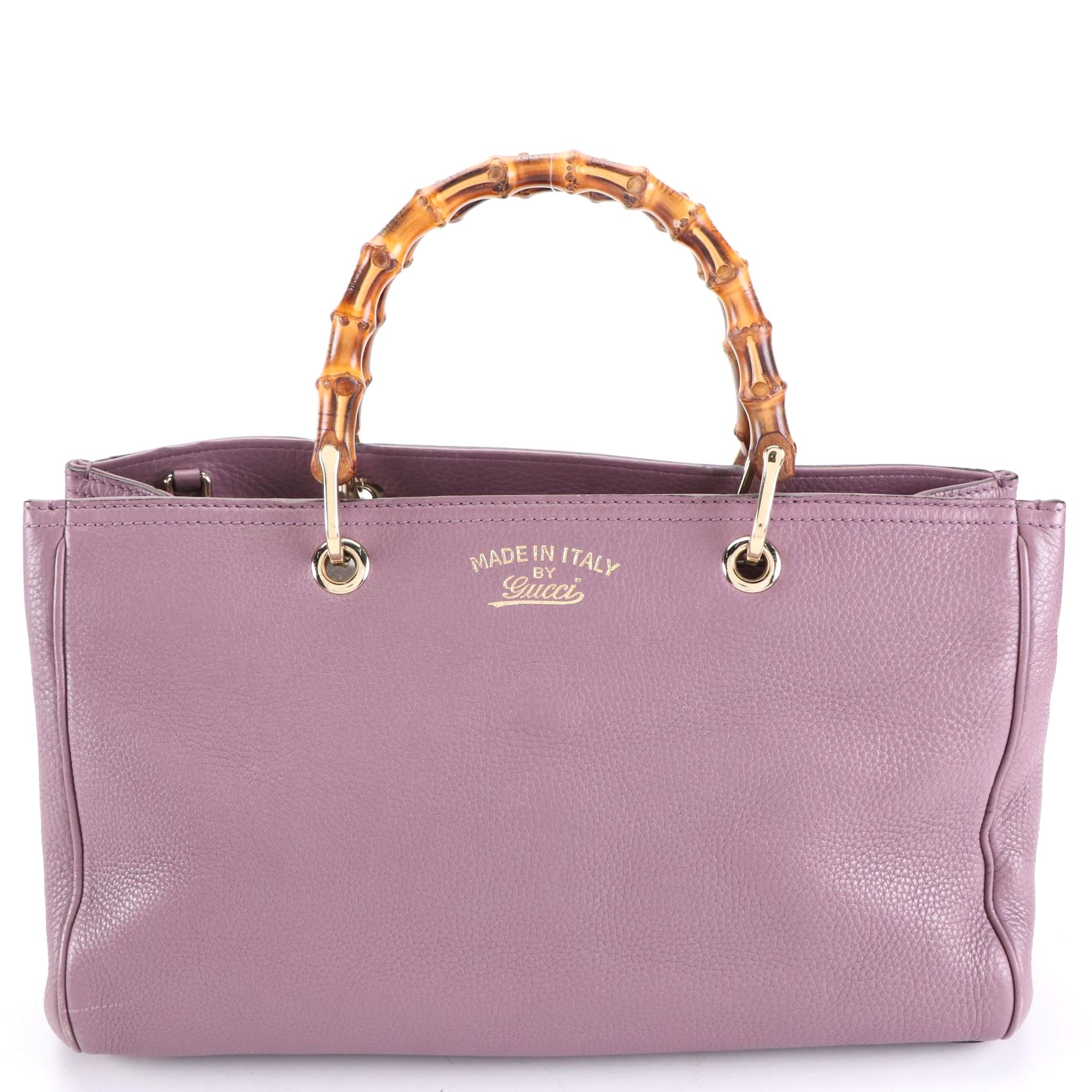 Gucci Bamboo Medium Shopper Tote in Grain Calfskin Leather