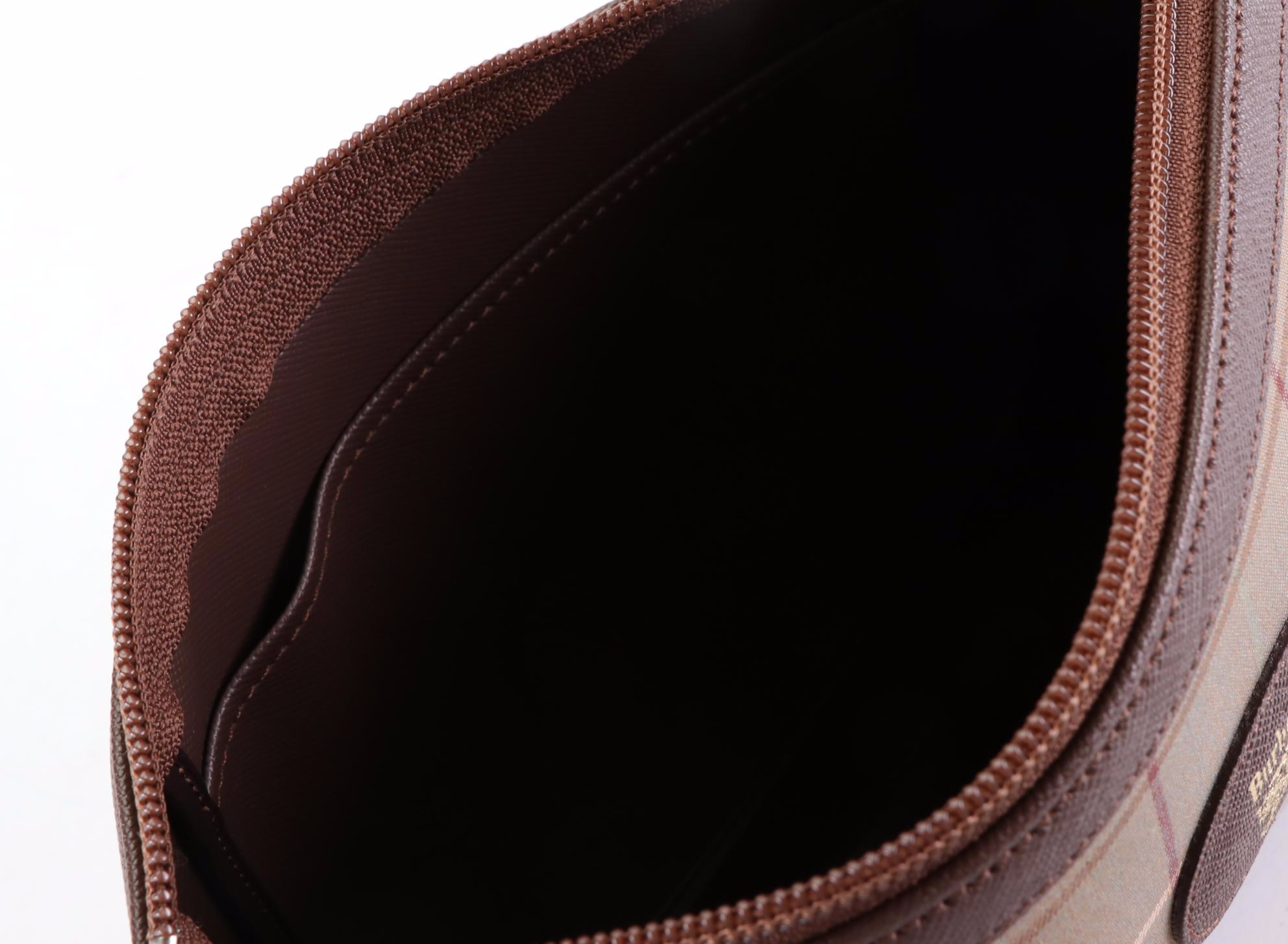 Burberrys Zip Pouch in Plaid Twill and Brown Cross Grain Leather