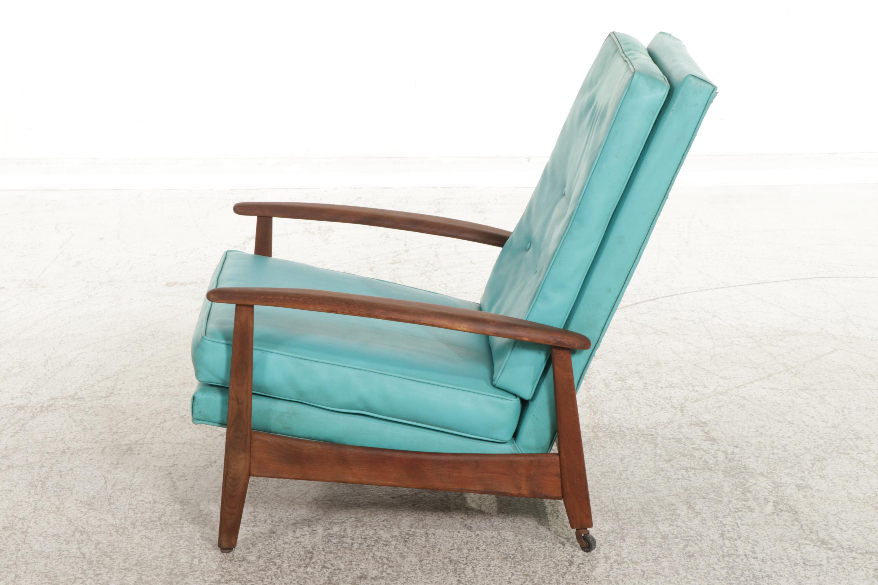 Mid Century Modern Walnut Platform Rocking Lounge Chair on Casters, 1960s