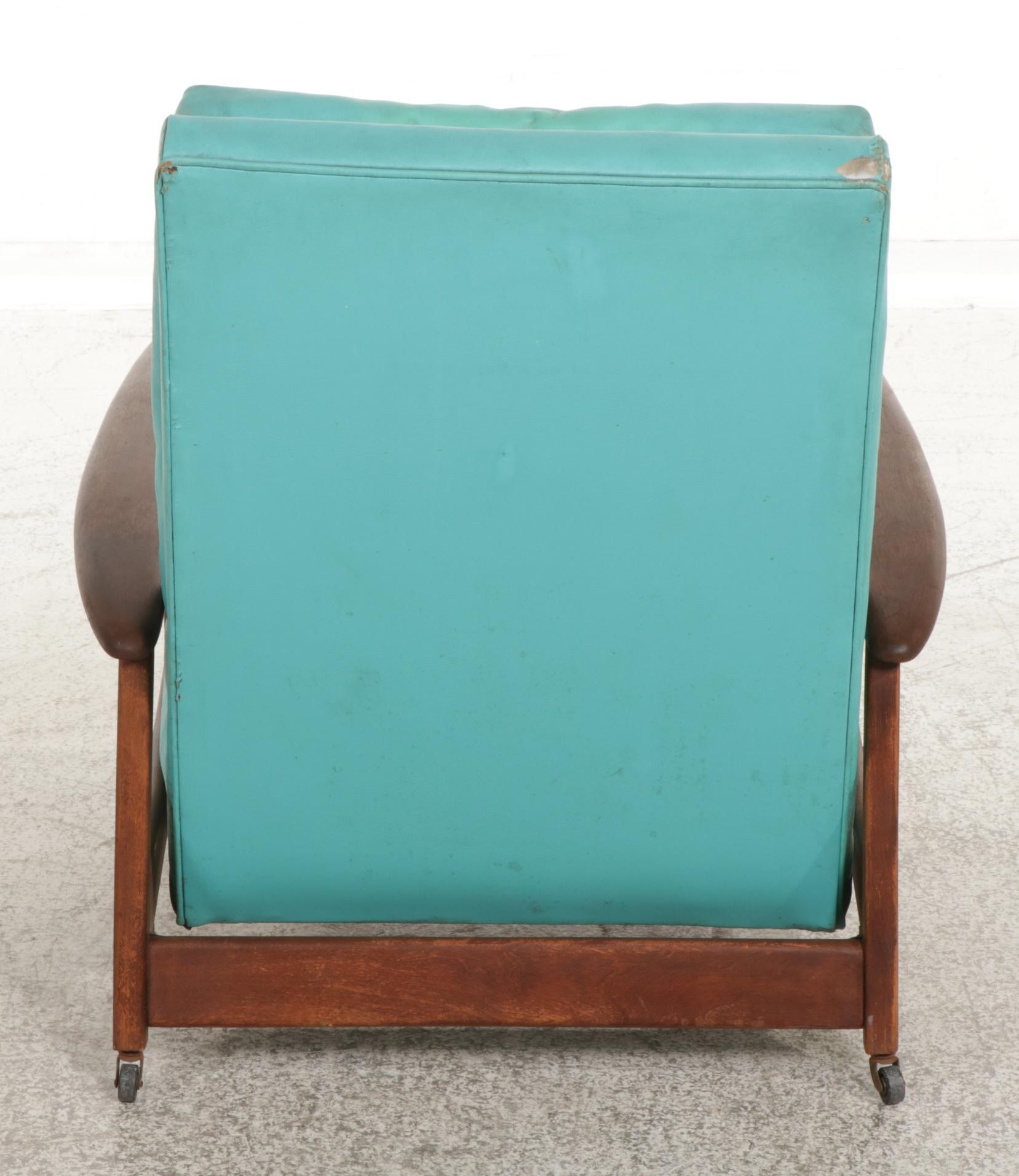 Mid Century Modern Walnut Platform Rocking Lounge Chair on Casters, 1960s