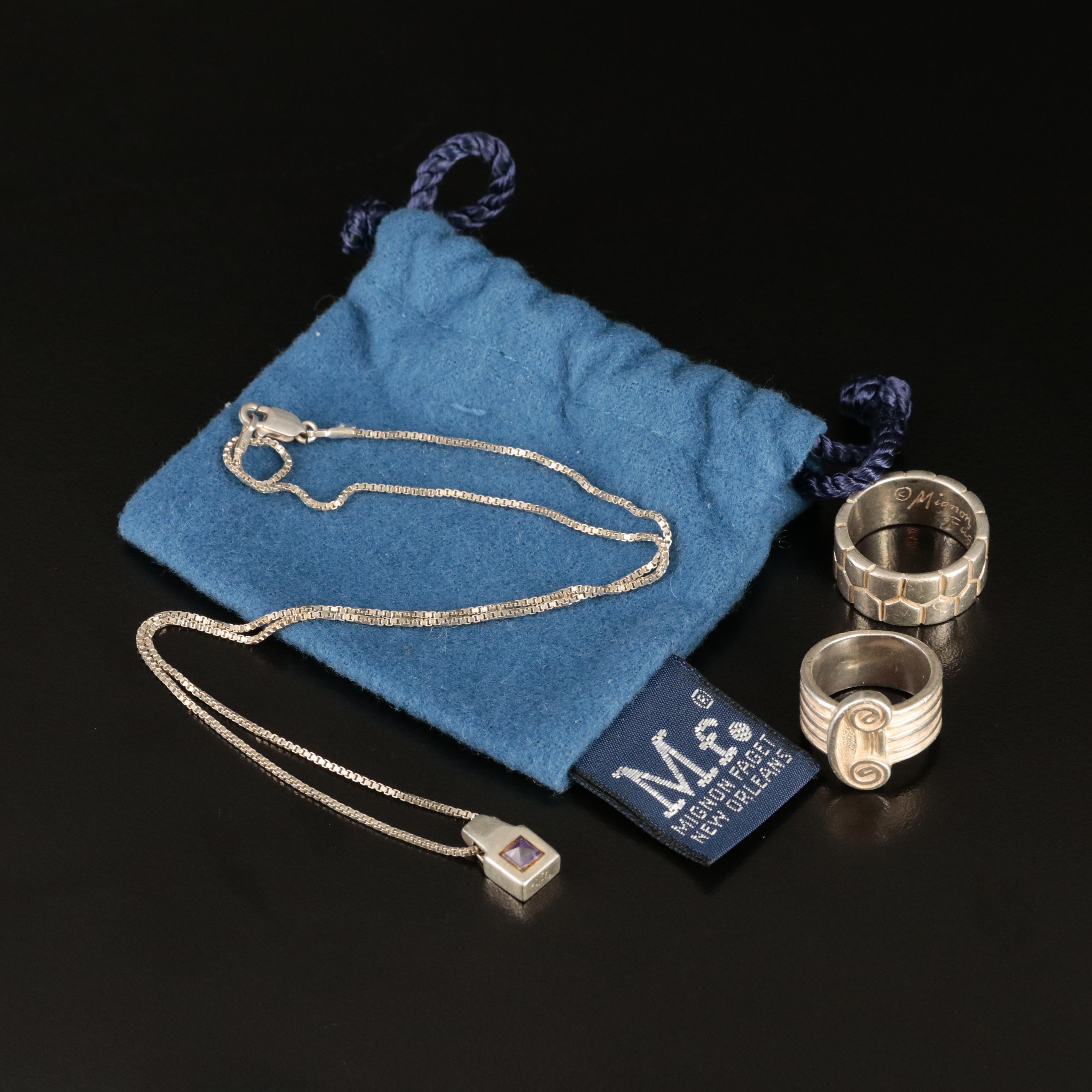 Mignon Faget Sterling Group Including "Colonnade" Ring, Necklace and Ring
