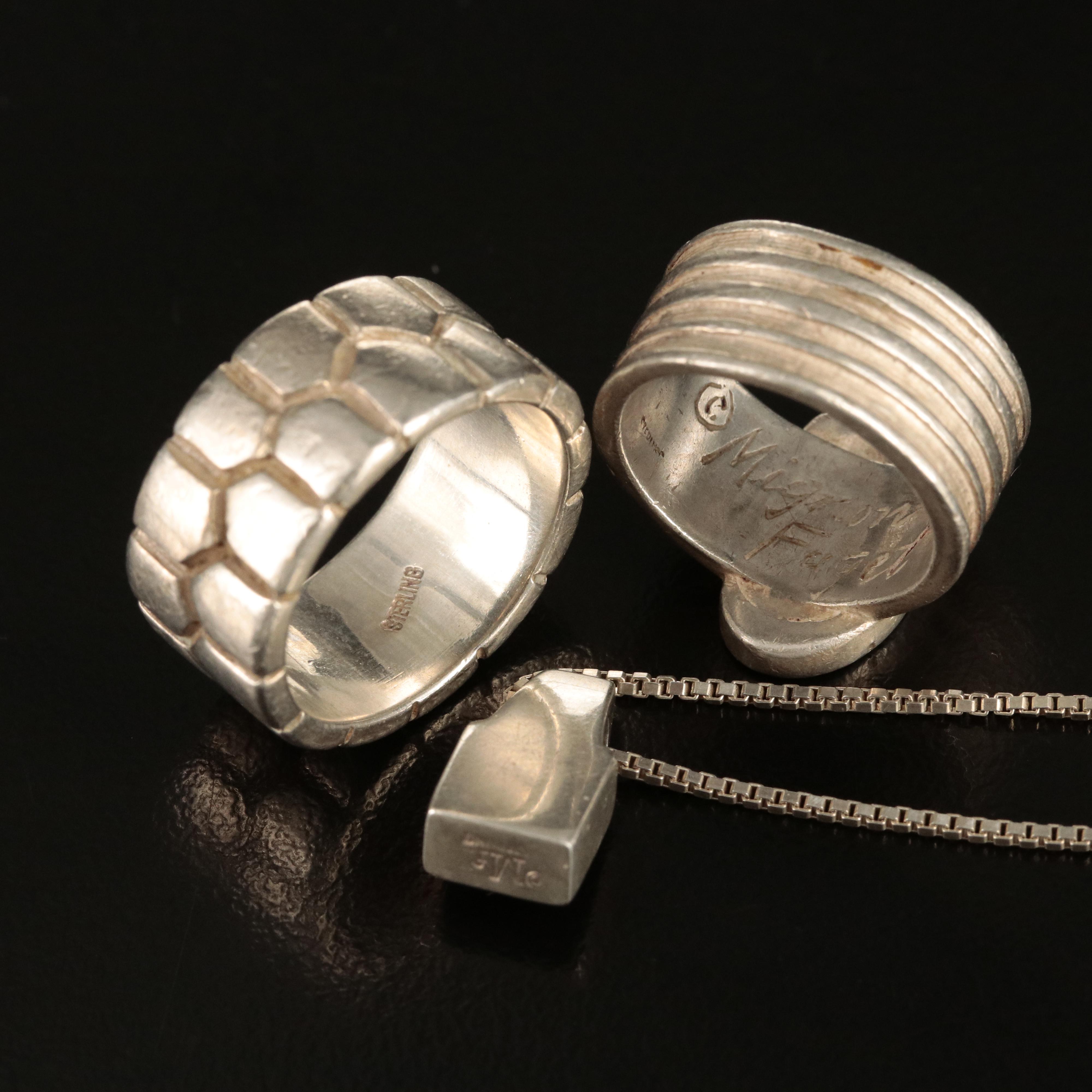 Mignon Faget Sterling Group Including "Colonnade" Ring, Necklace and Ring