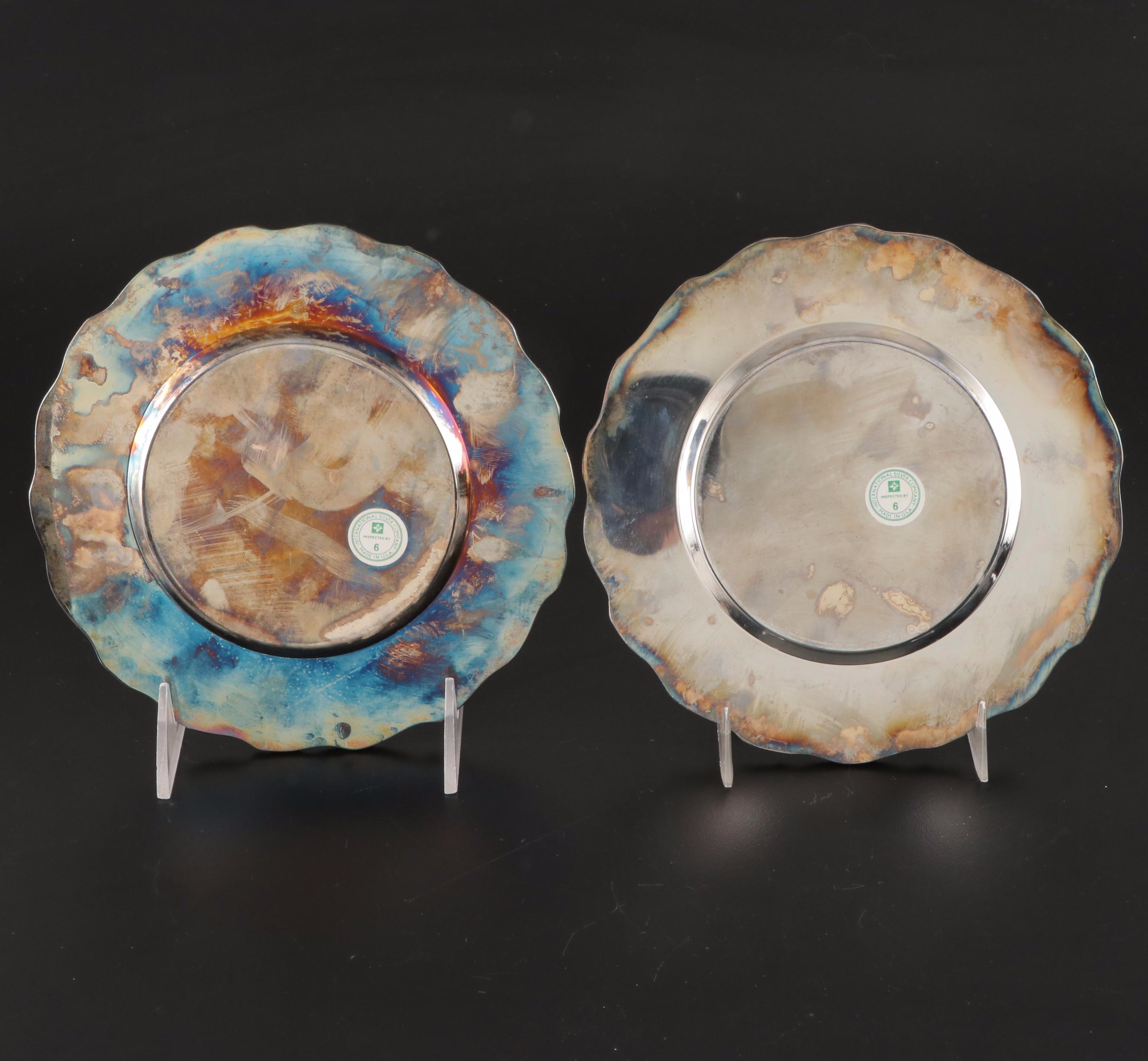 International Silver Co. Trays with Flower Frog and Other Silver Plate Utensils