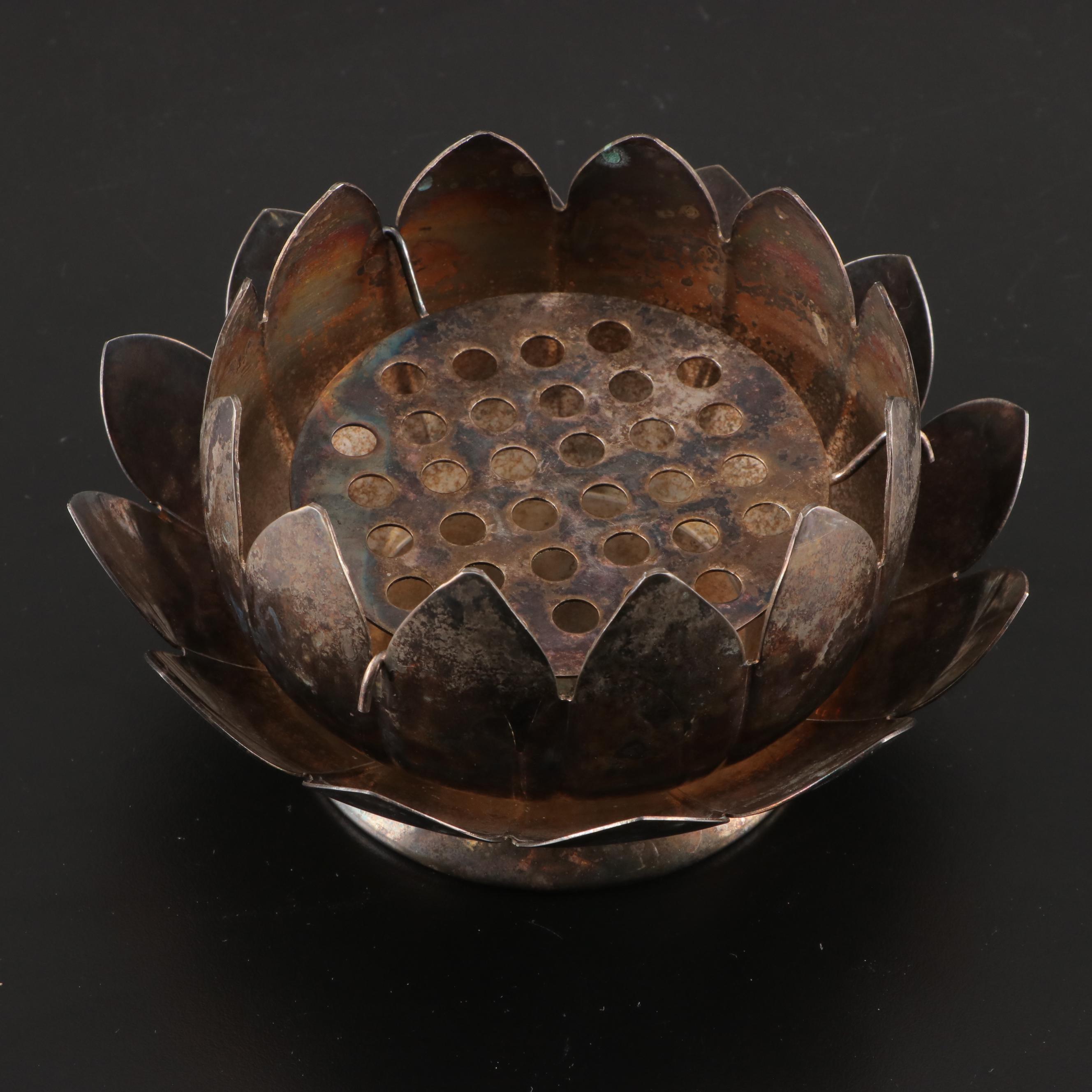 International Silver Co. Trays with Flower Frog and Other Silver Plate Utensils