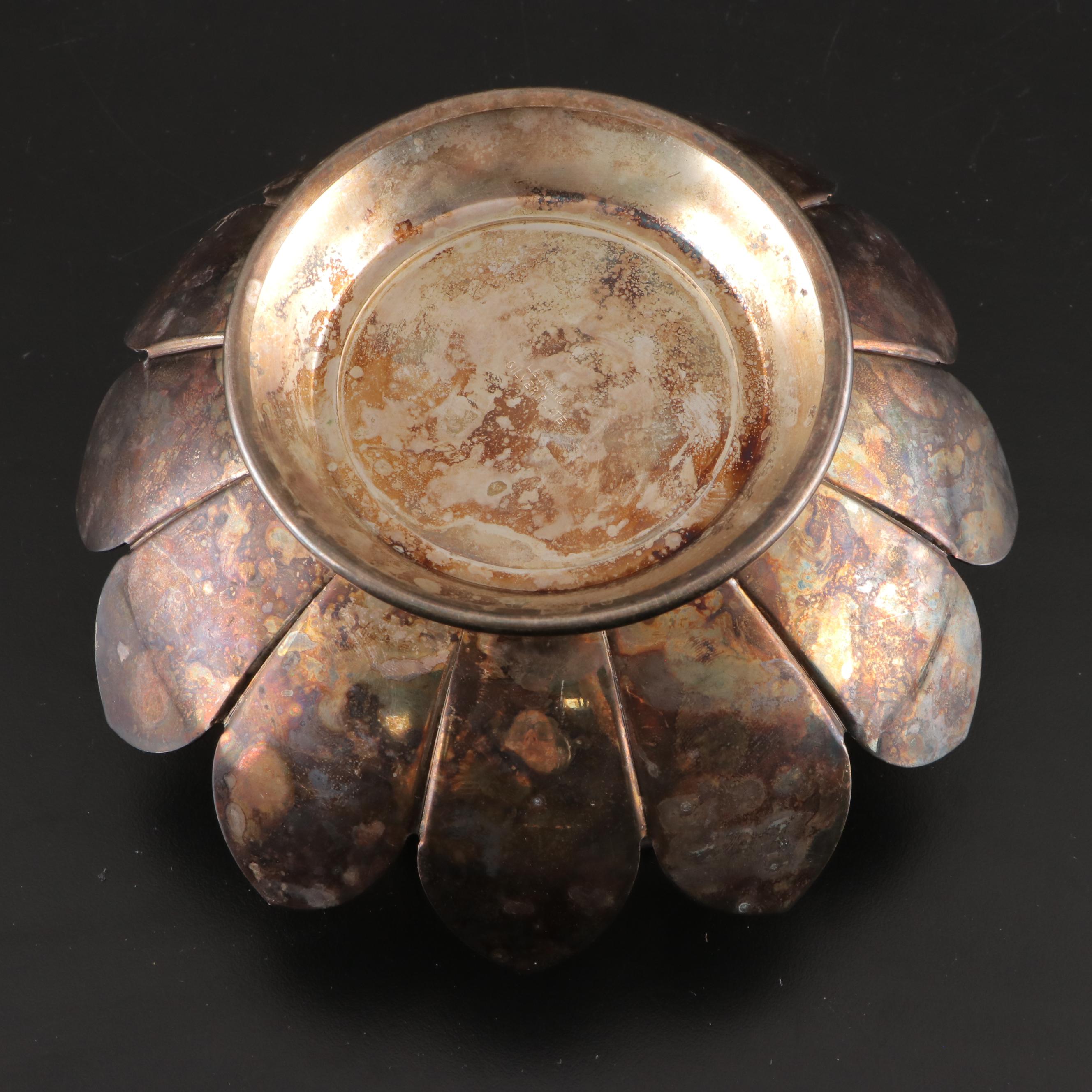 International Silver Co. Trays with Flower Frog and Other Silver Plate Utensils