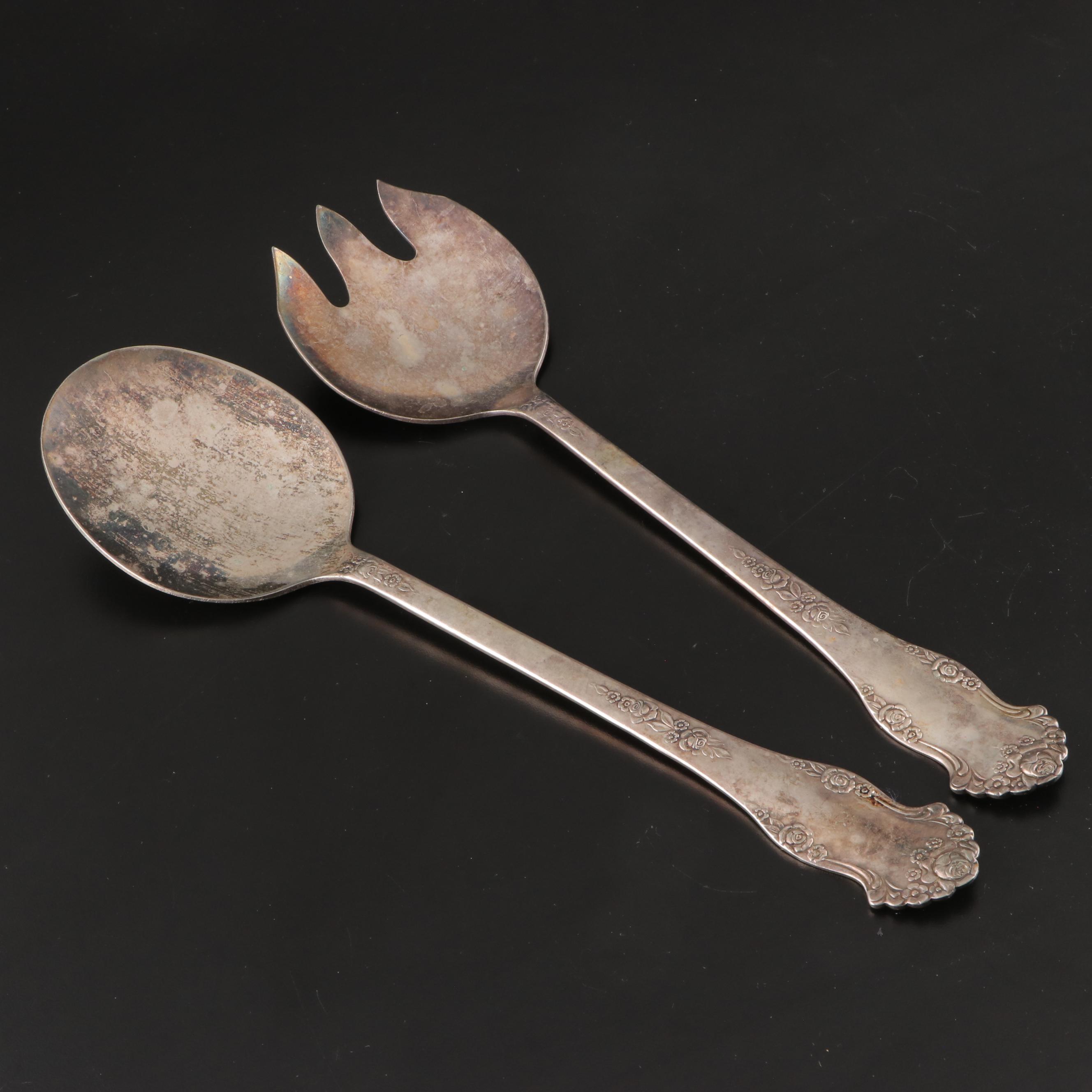 International Silver Co. Trays with Flower Frog and Other Silver Plate Utensils