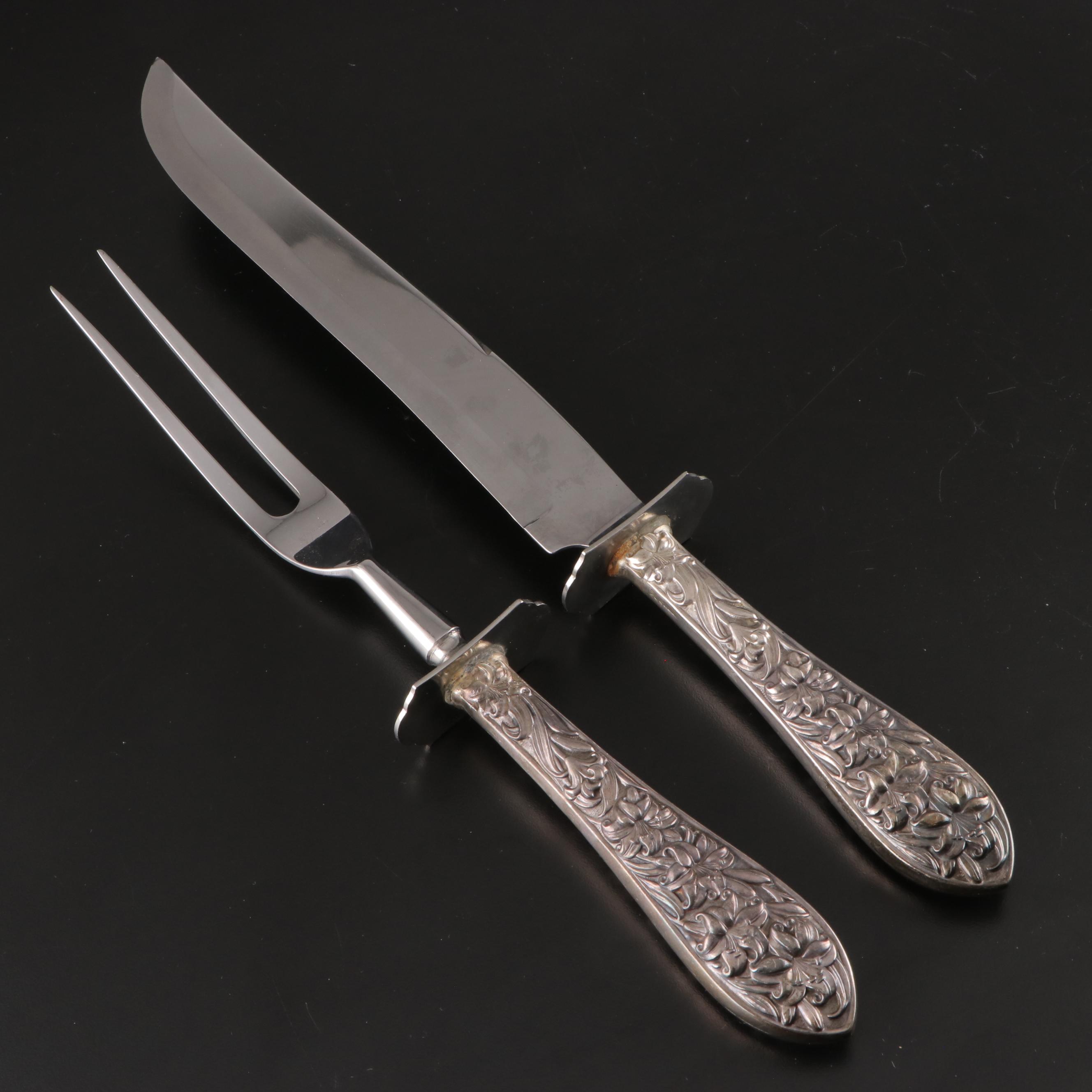 International Silver Co. Trays with Flower Frog and Other Silver Plate Utensils