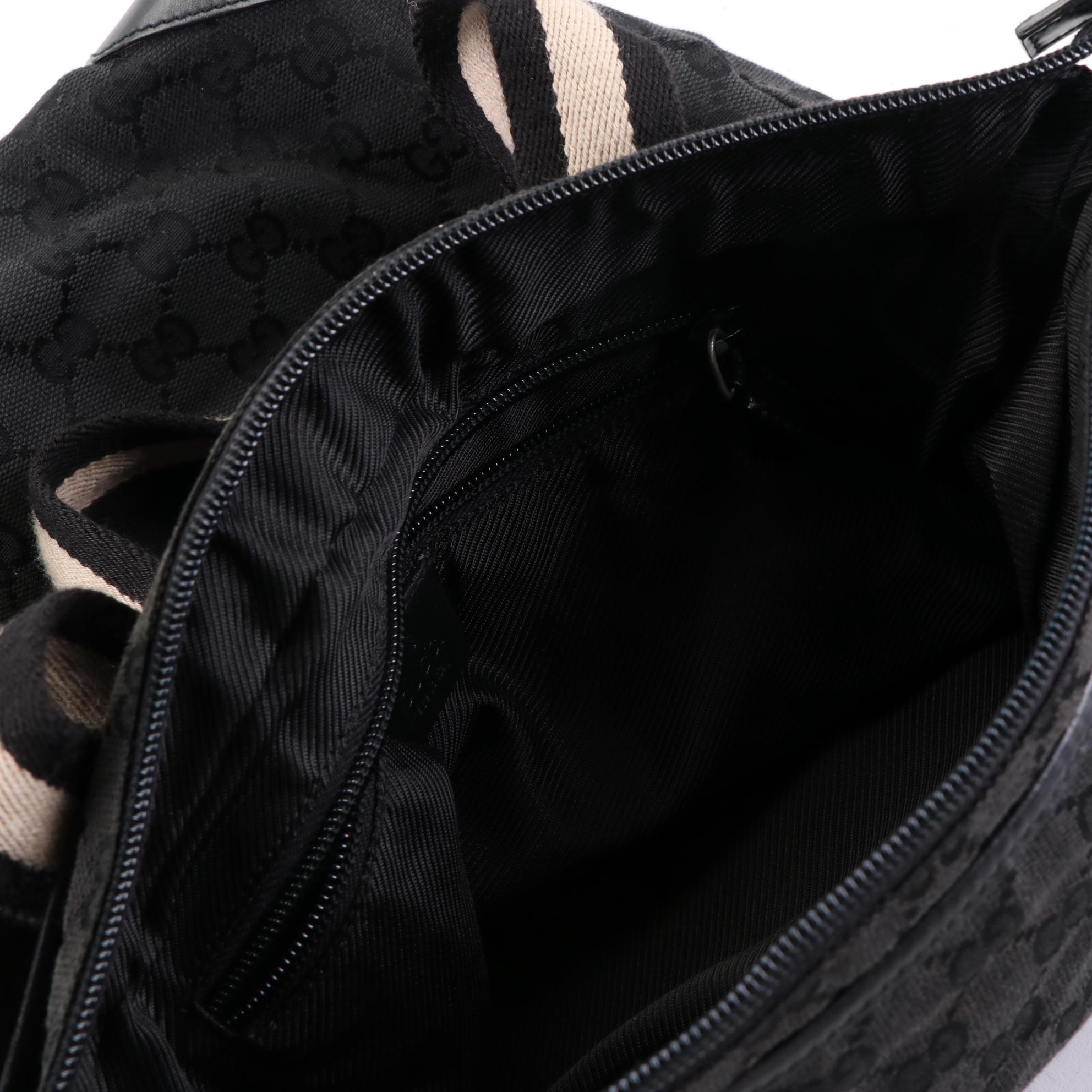 Gucci Web Strap Tote in Black GG Canvas and Leather