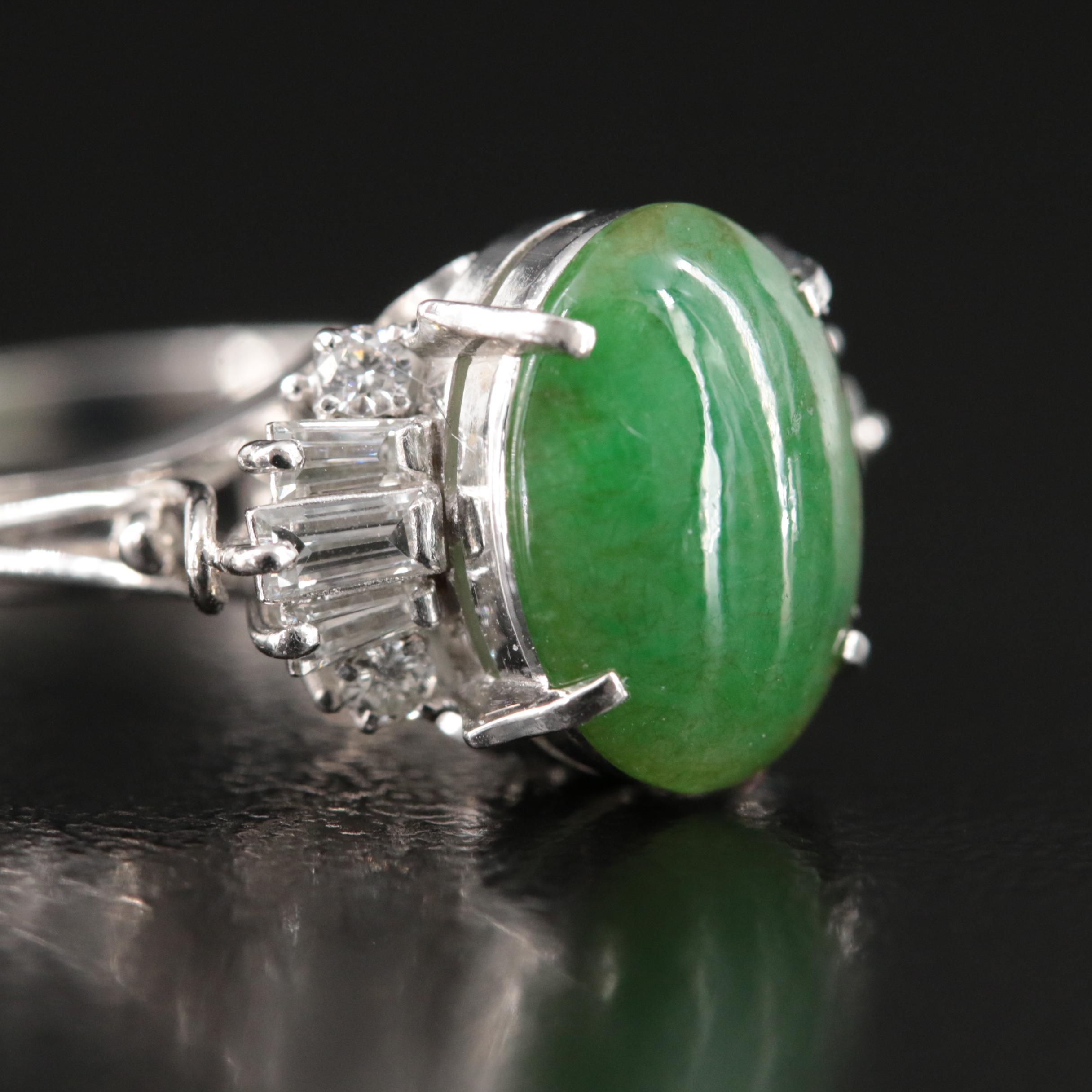 Platinum Jadeite and Diamond Ring