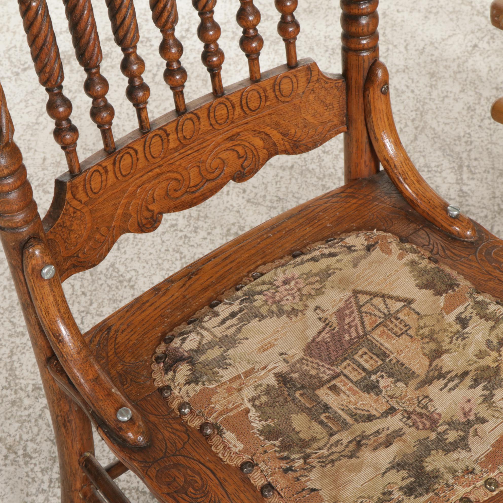 Pair of Cambridge Pressed-Back Oak Chairs with Two Rocking Chairs, Early 20th C.