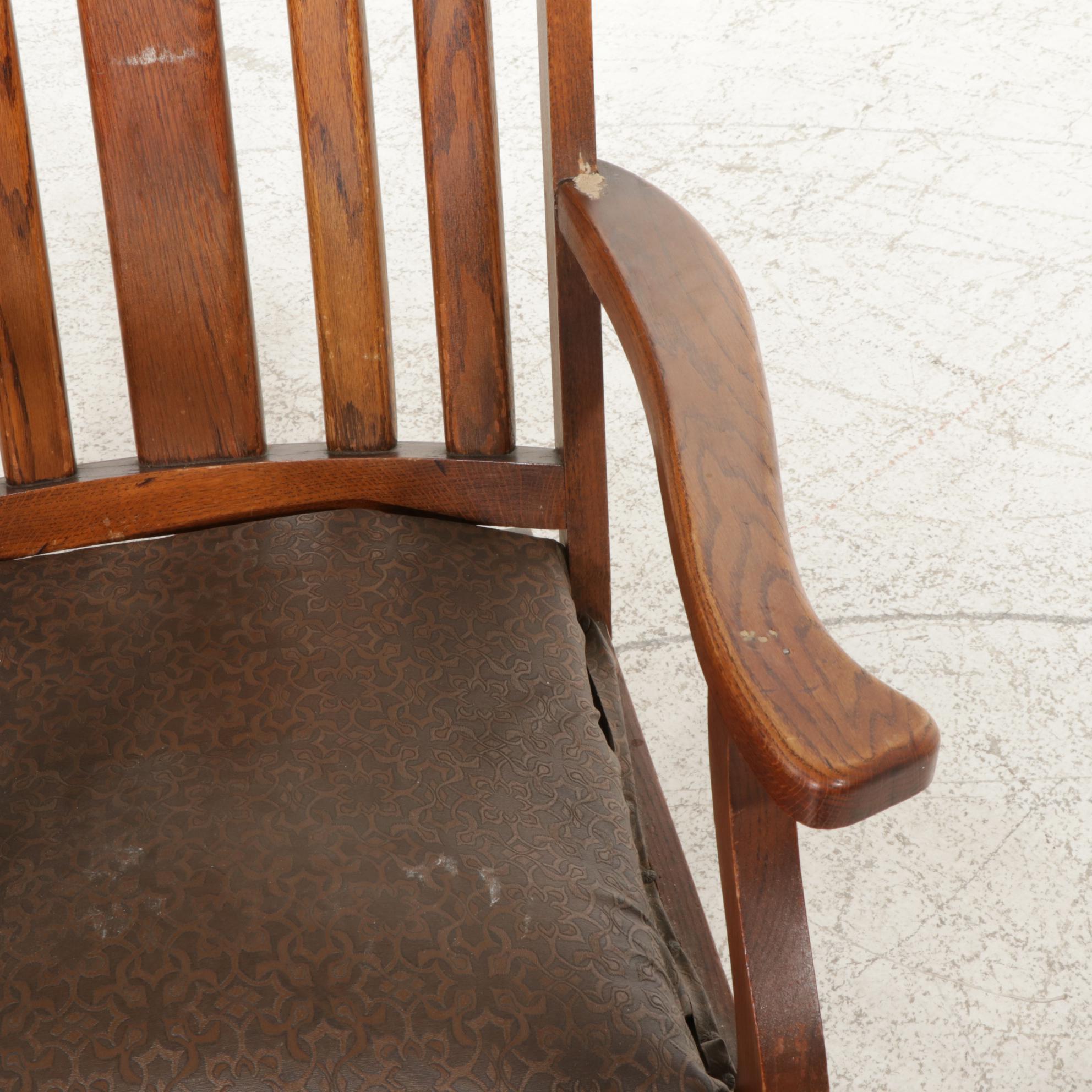 Pair of Cambridge Pressed-Back Oak Chairs with Two Rocking Chairs, Early 20th C.
