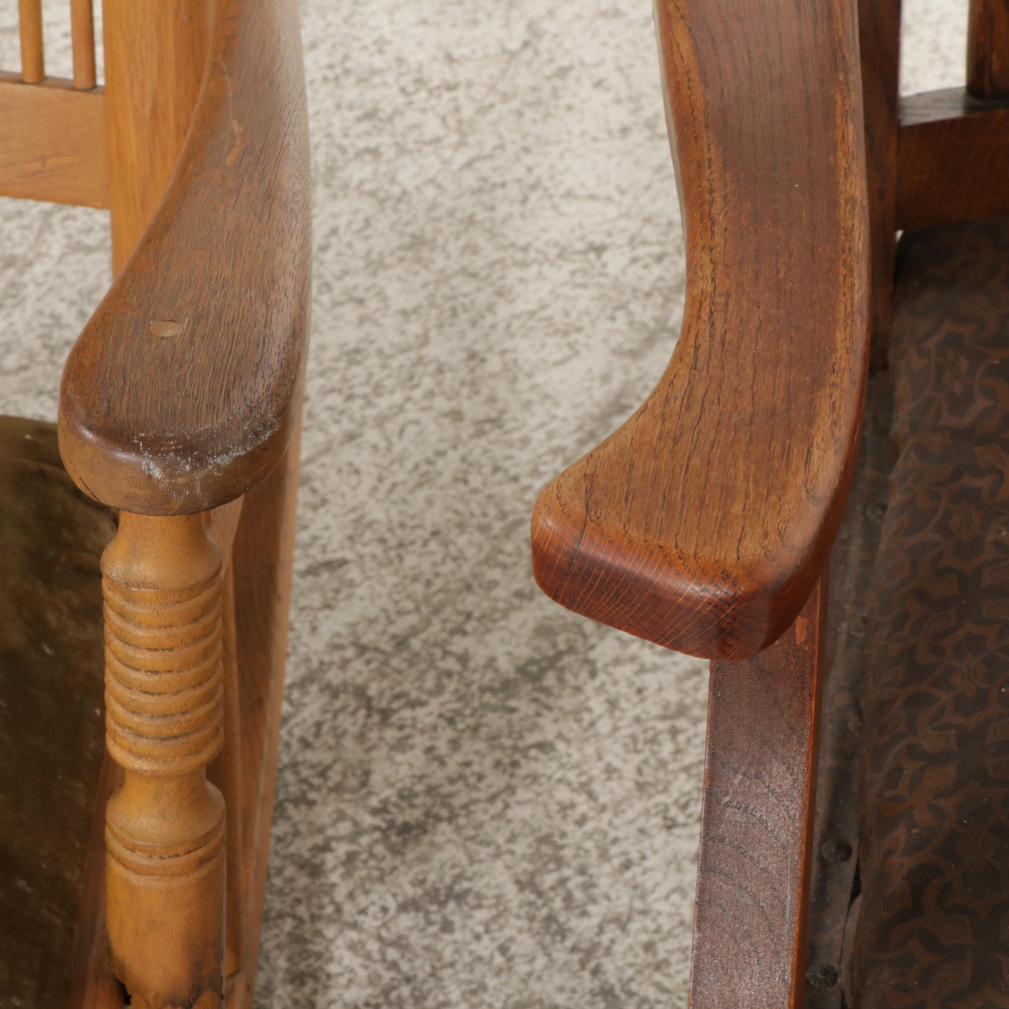 Pair of Cambridge Pressed-Back Oak Chairs with Two Rocking Chairs, Early 20th C.
