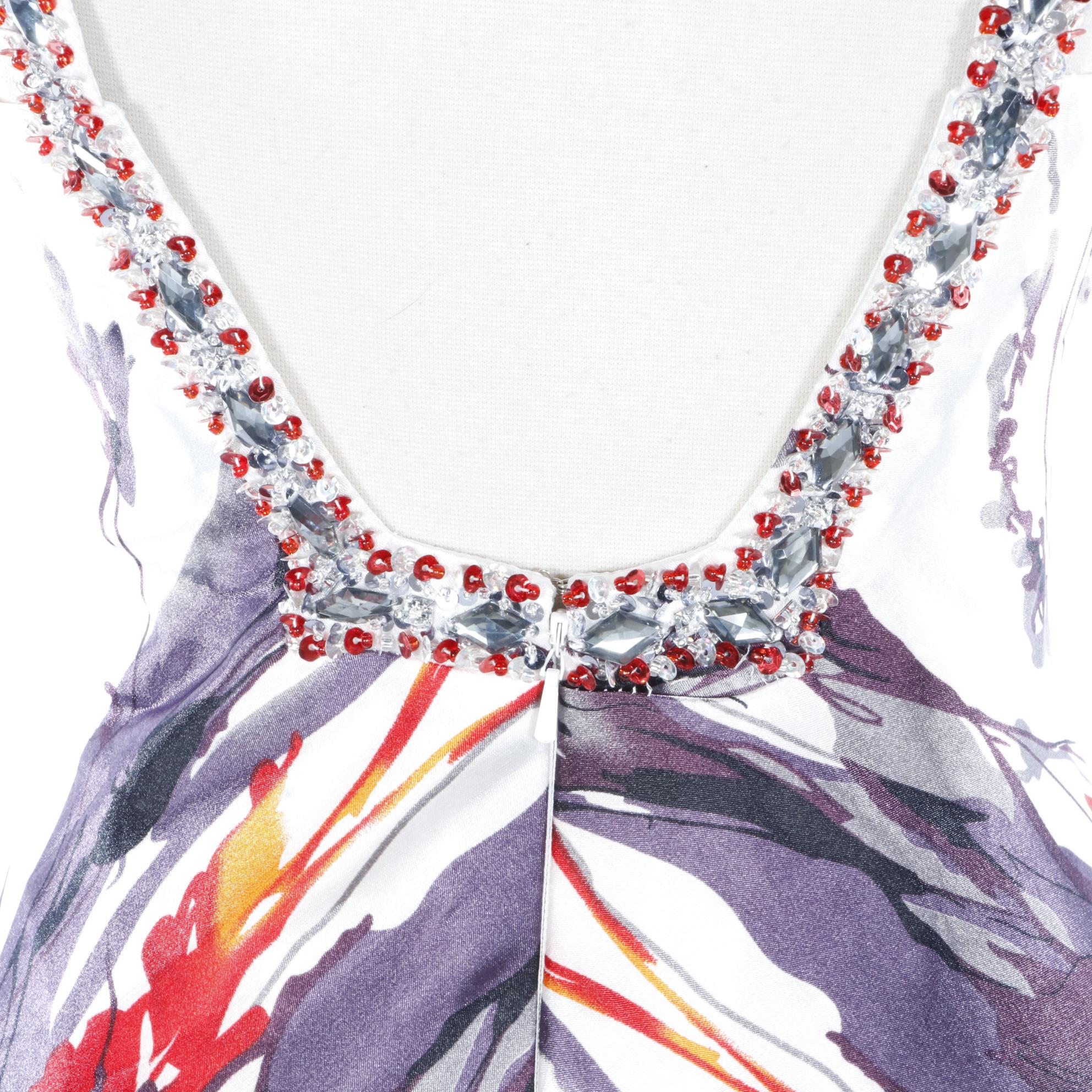 Clarisse Embellished Floral Evening Dress with Scarf