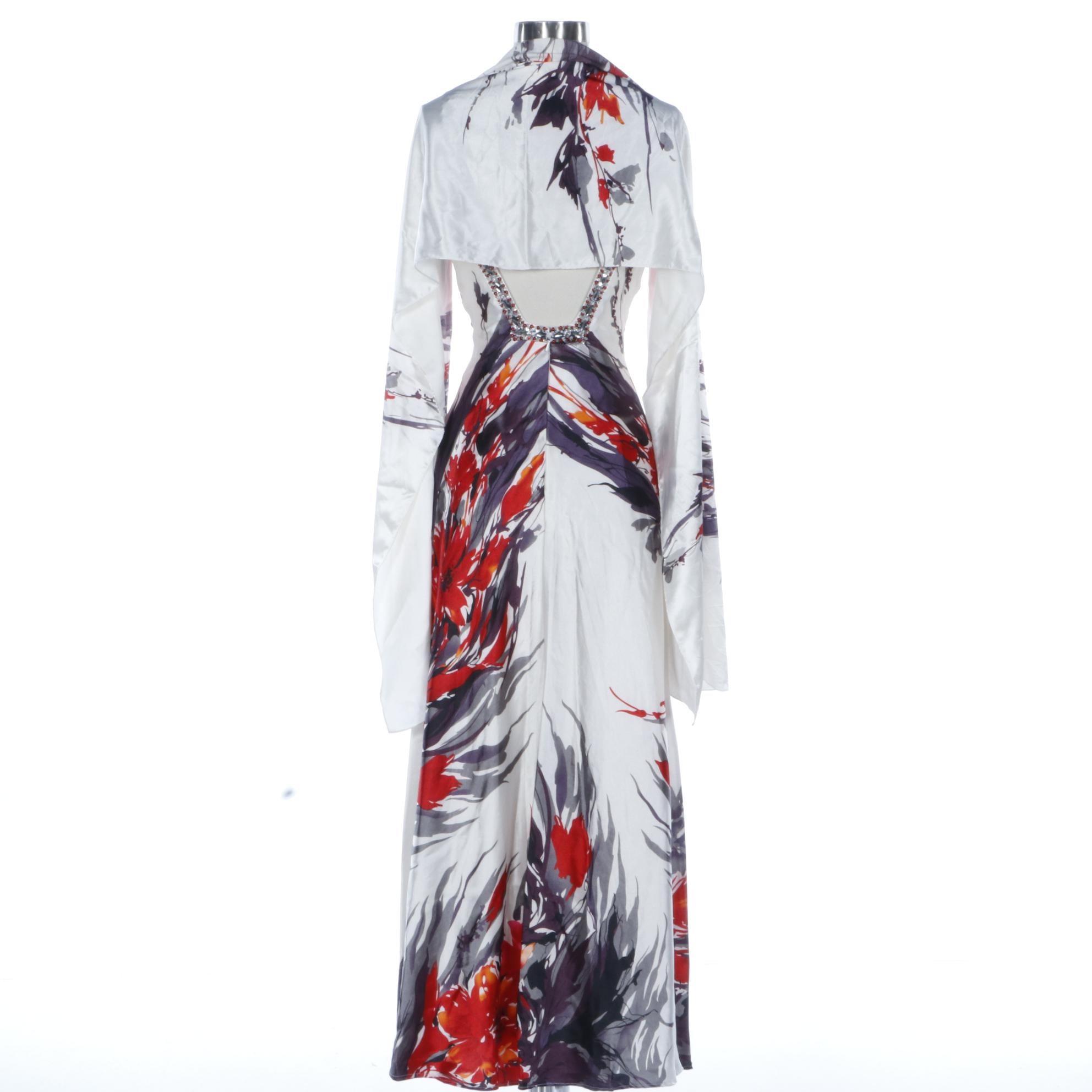 Clarisse Embellished Floral Evening Dress with Scarf