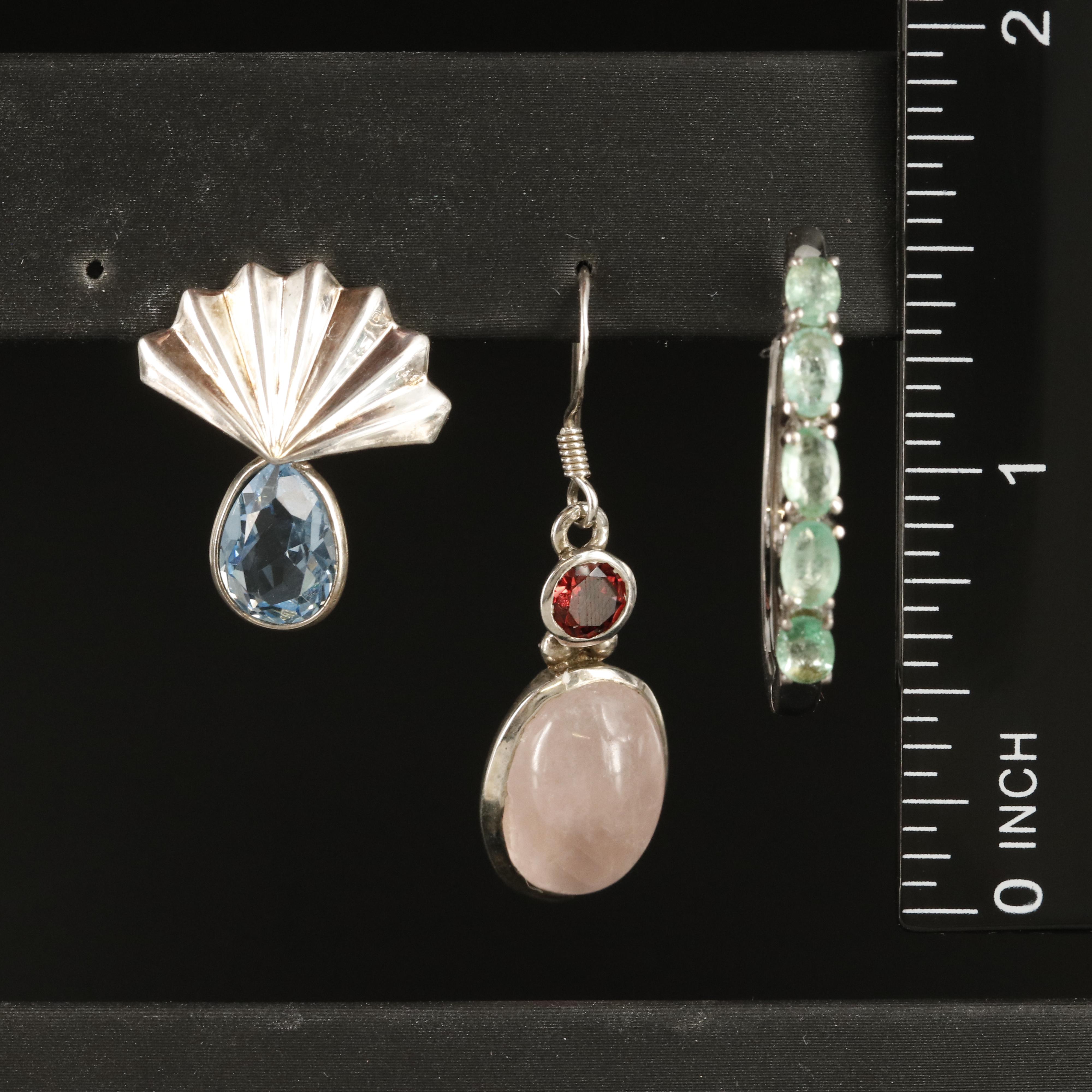 Sterling Earrings Including Emerald, Rose Quartz and Cubic Zirconia