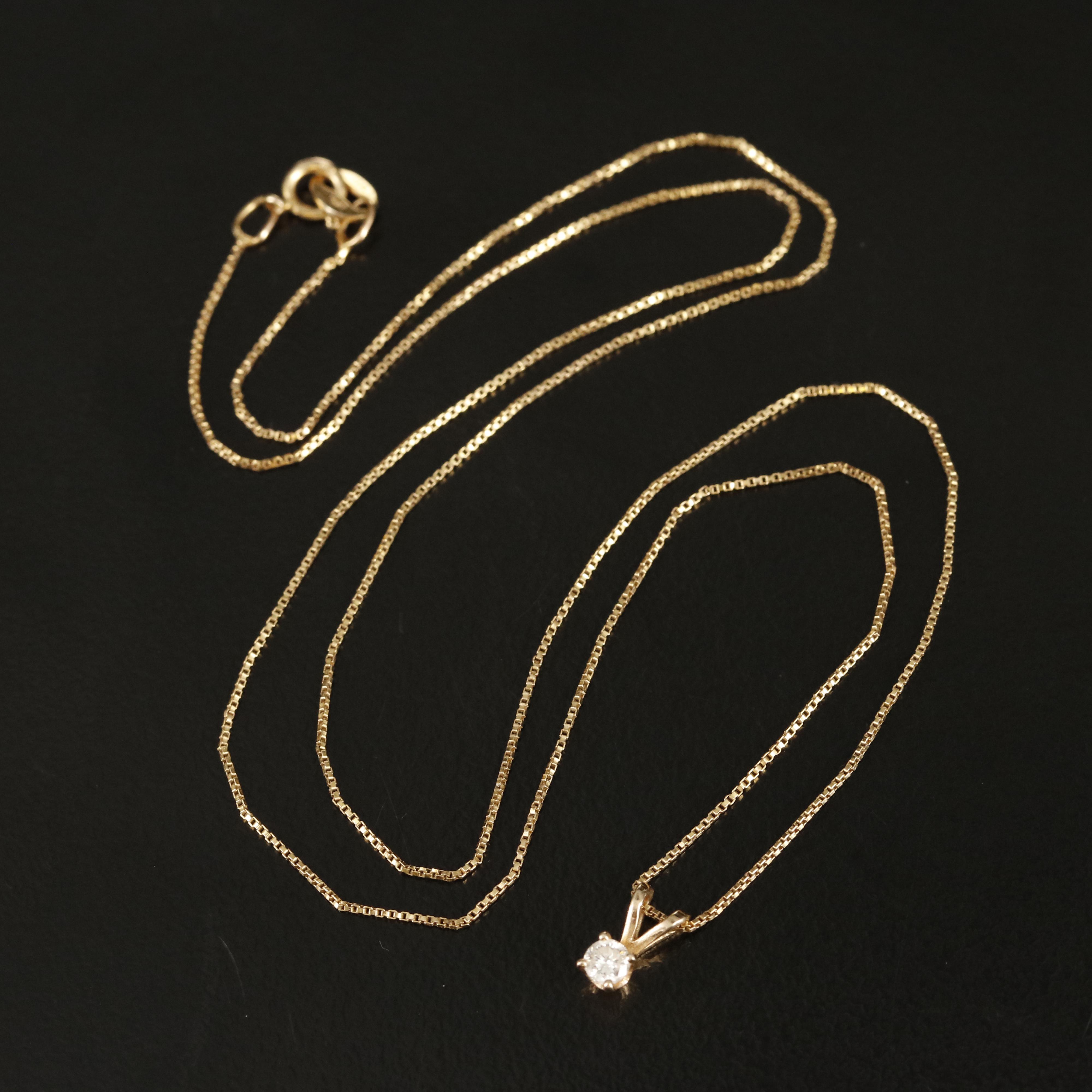 Italian 14K 0.09 CT Diamond Solitaire Pendant Necklace
