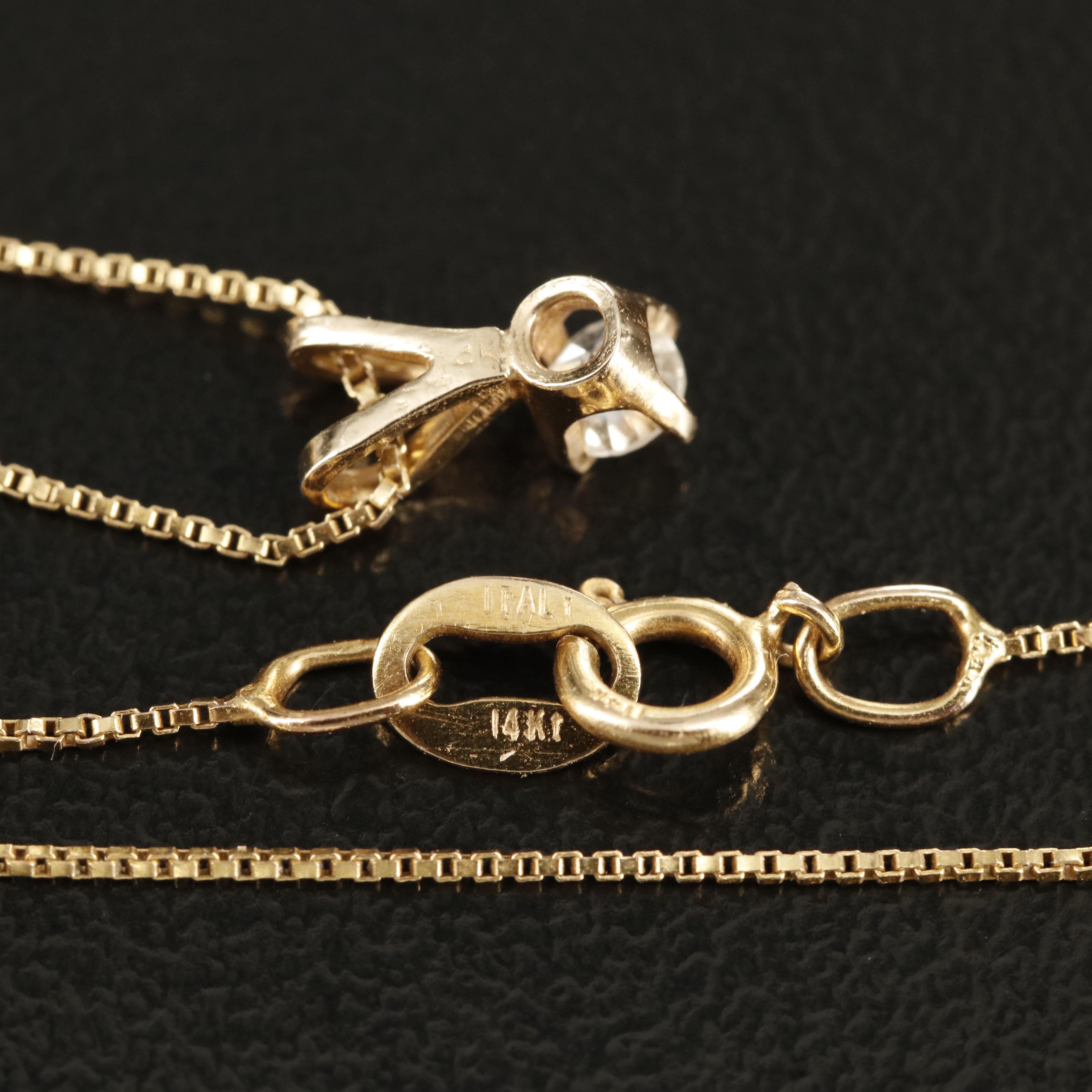 Italian 14K 0.09 CT Diamond Solitaire Pendant Necklace