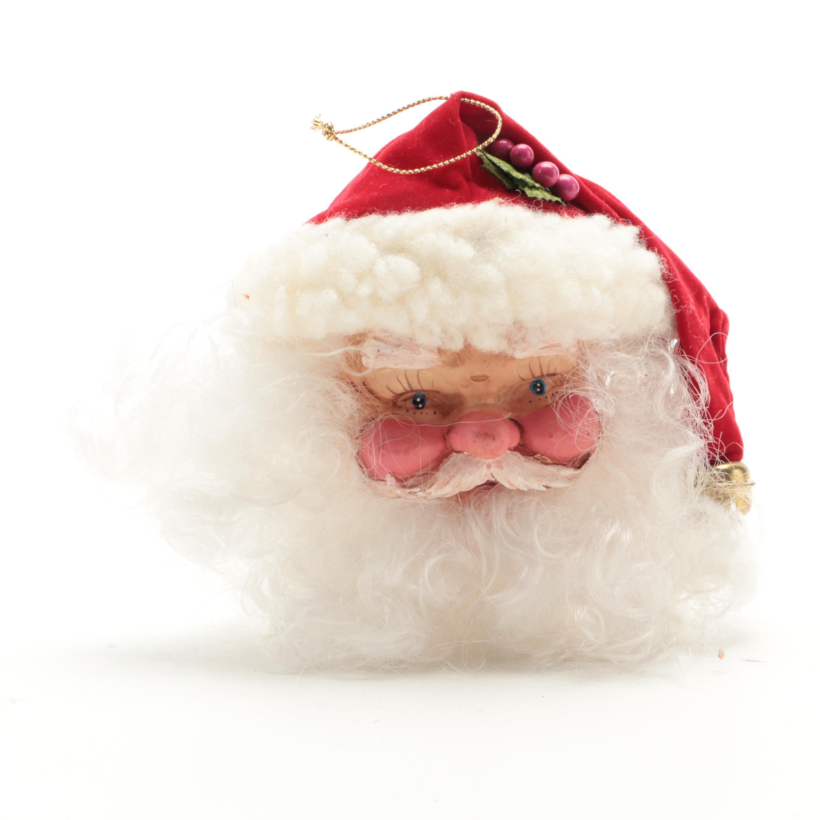 Sleigh Bells on Topstitched Leather Strap with Santa Ornament