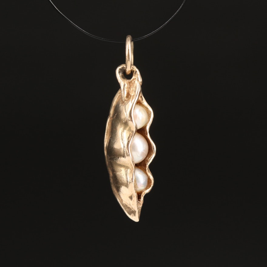 14K Pearl Pea Pod Pendant