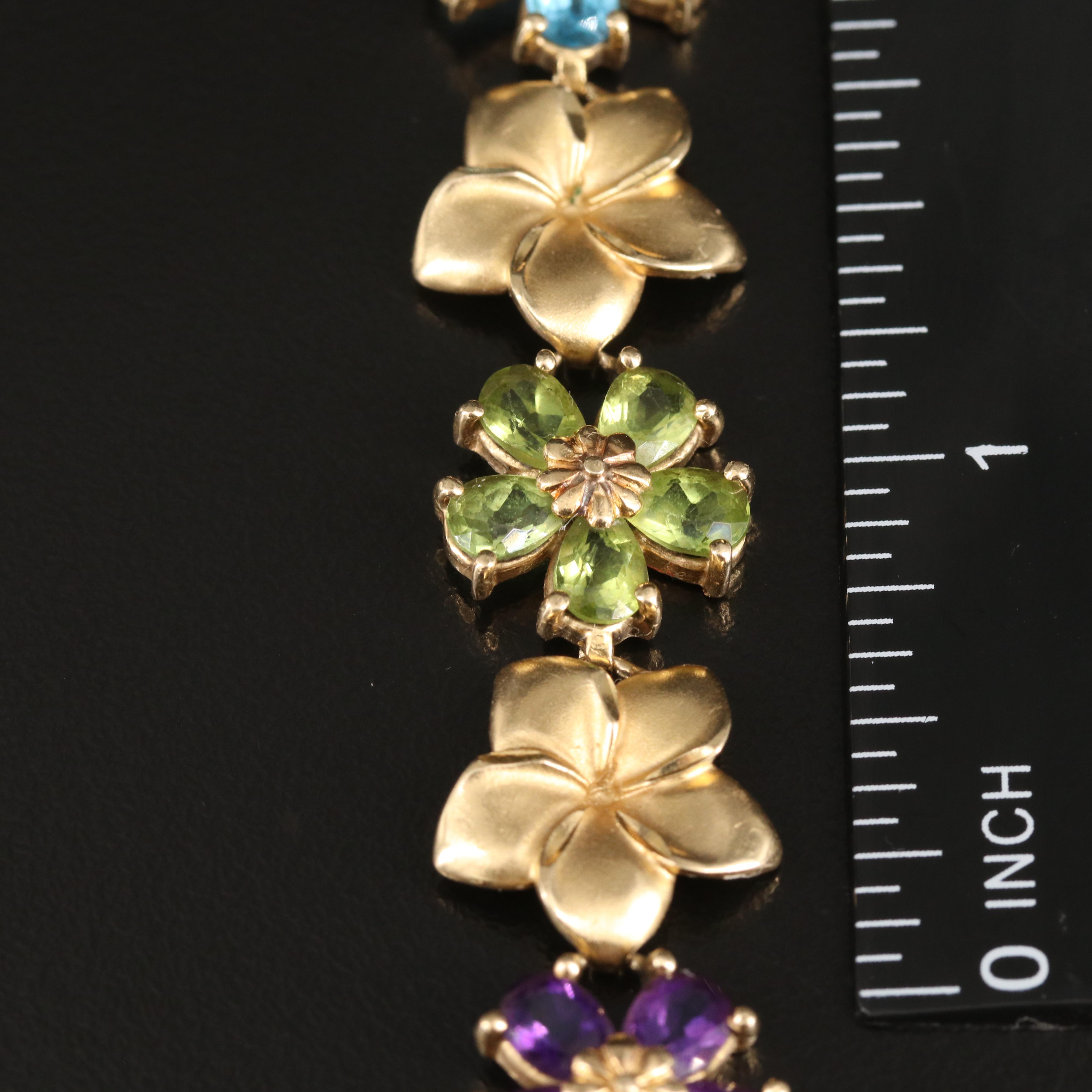 Repair Lot 14K Plumeria Floral Bracelet Including Peridot, Amethyst and Topaz