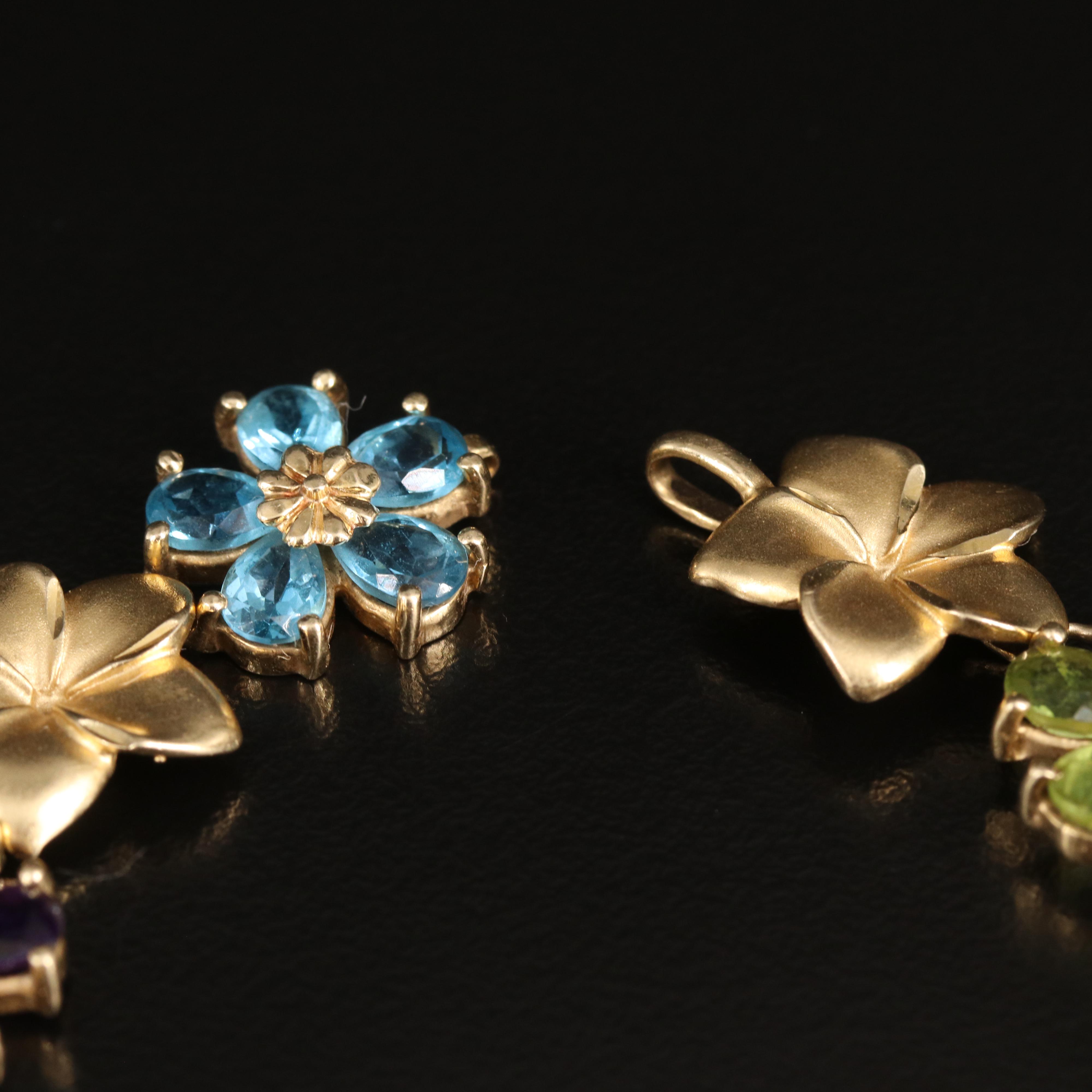 Repair Lot 14K Plumeria Floral Bracelet Including Peridot, Amethyst and Topaz