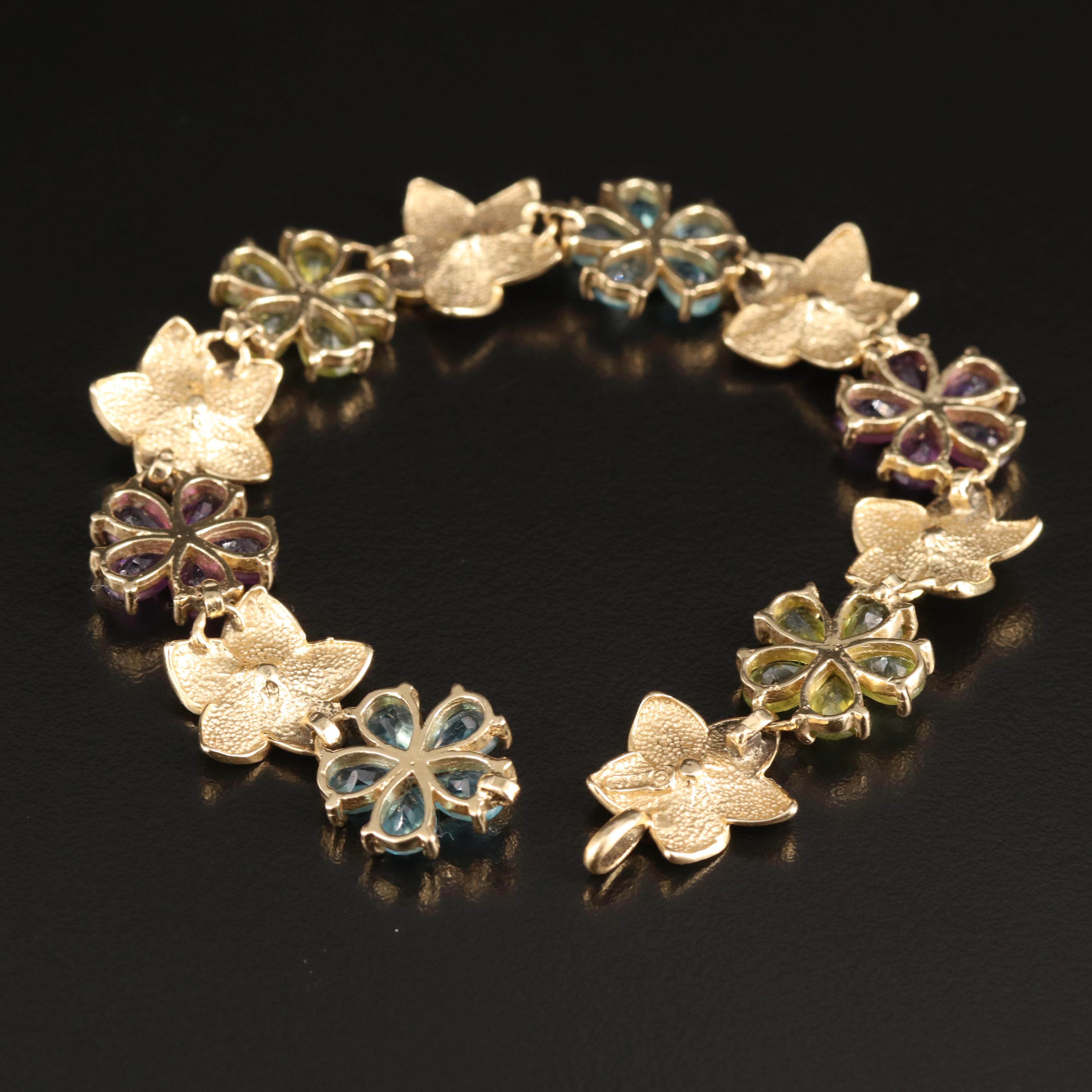 Repair Lot 14K Plumeria Floral Bracelet Including Peridot, Amethyst and Topaz