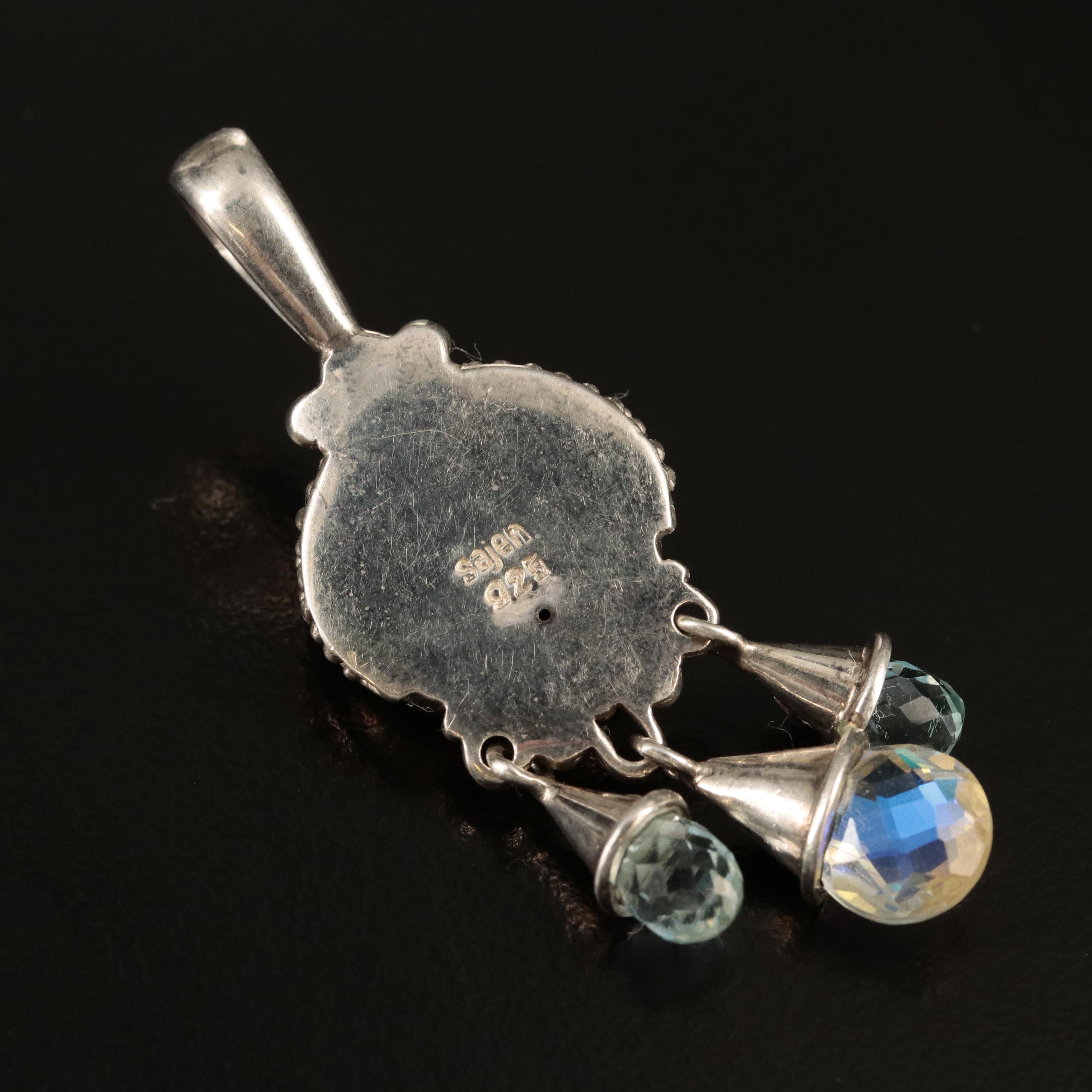 Sterling Pendant and Earrings Including Sajen, Turquoise and Rainbow Moonstone