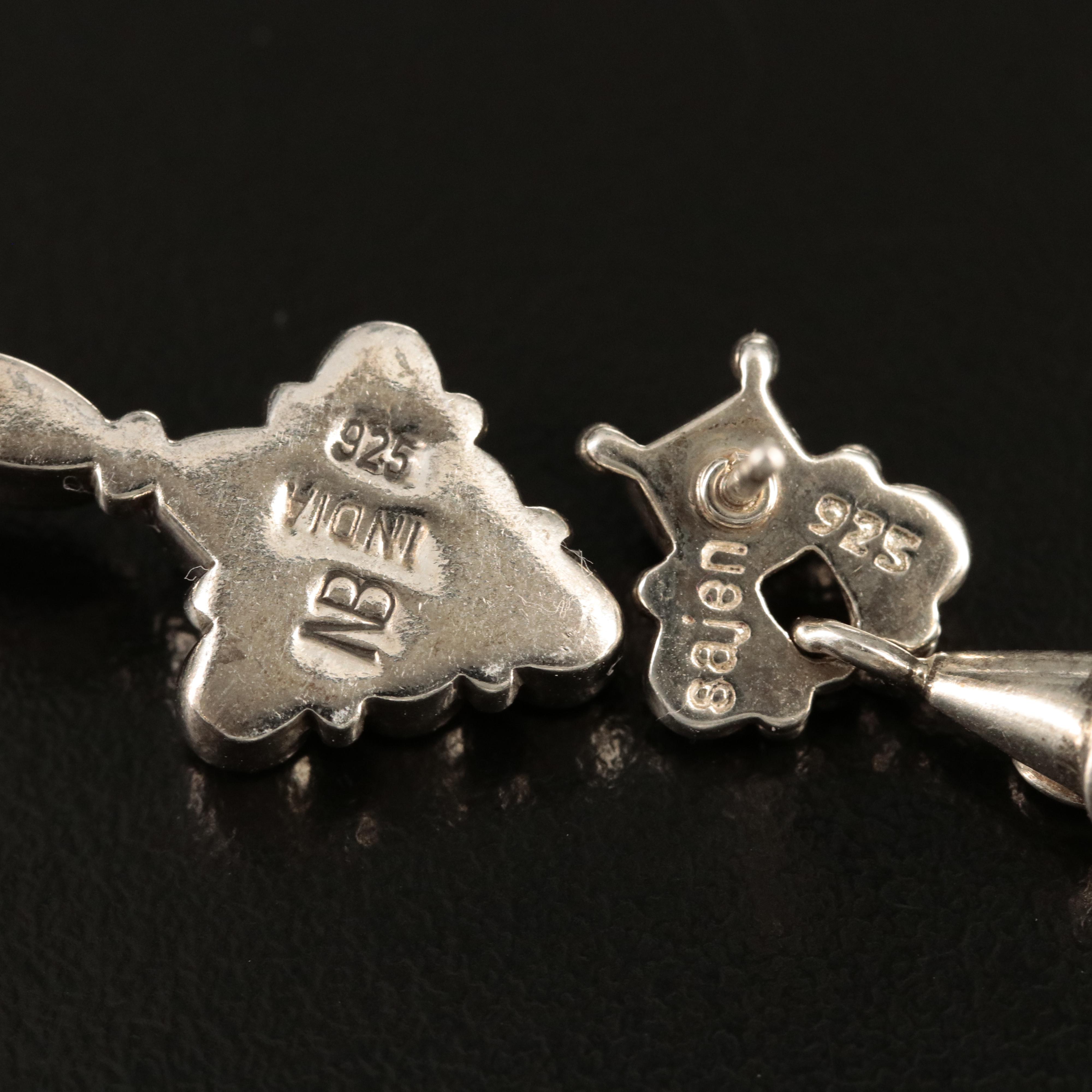 Sterling Pendant and Earrings Including Sajen, Turquoise and Rainbow Moonstone