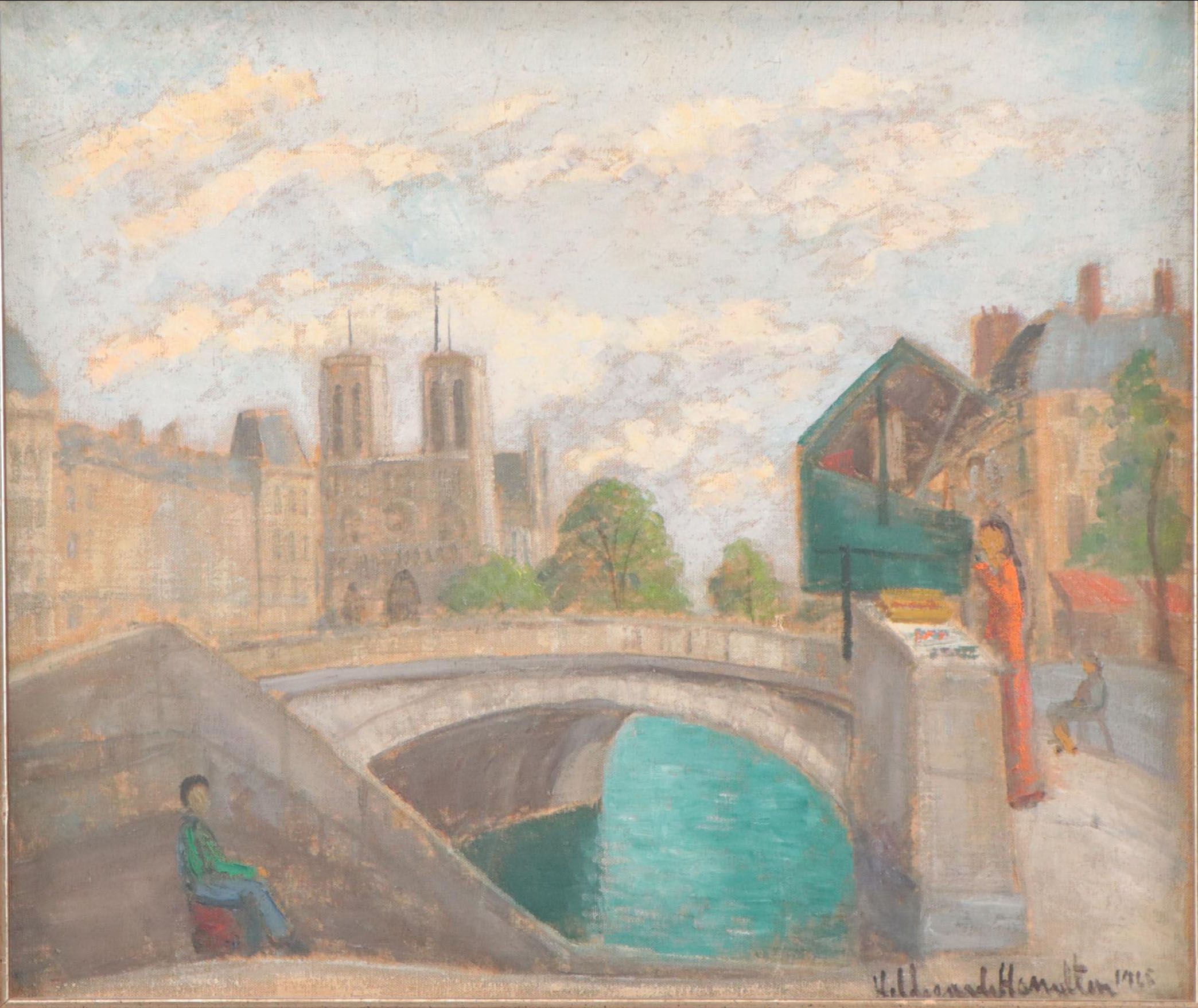 Hildegard Hume Hamilton Oil Painting of Parisian Street Scene, 1965