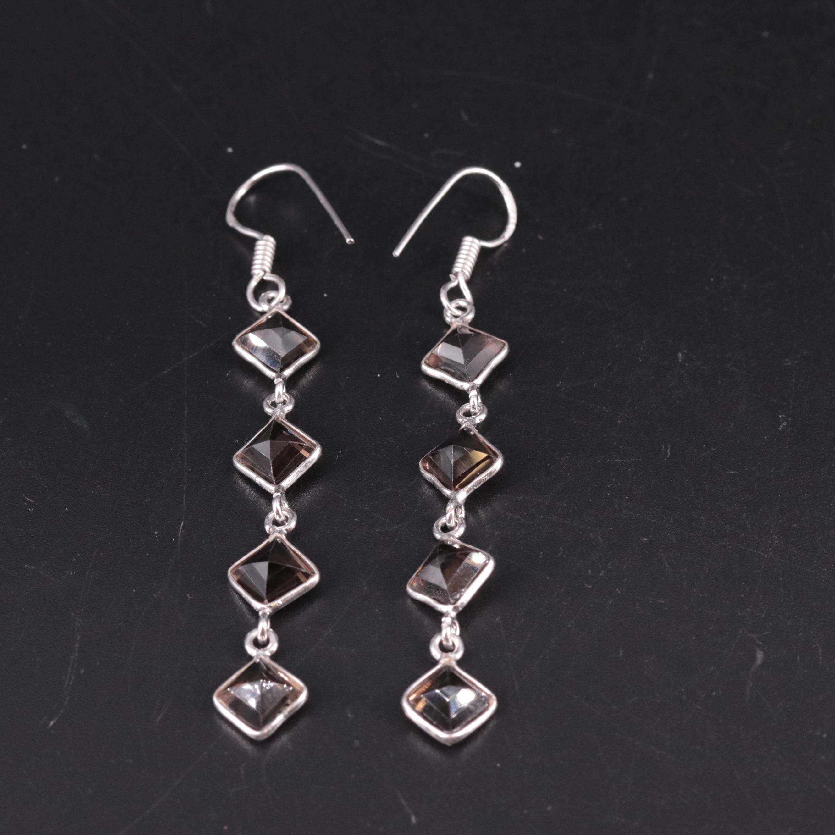 Sterling Silver Quartz Dangle Earrings