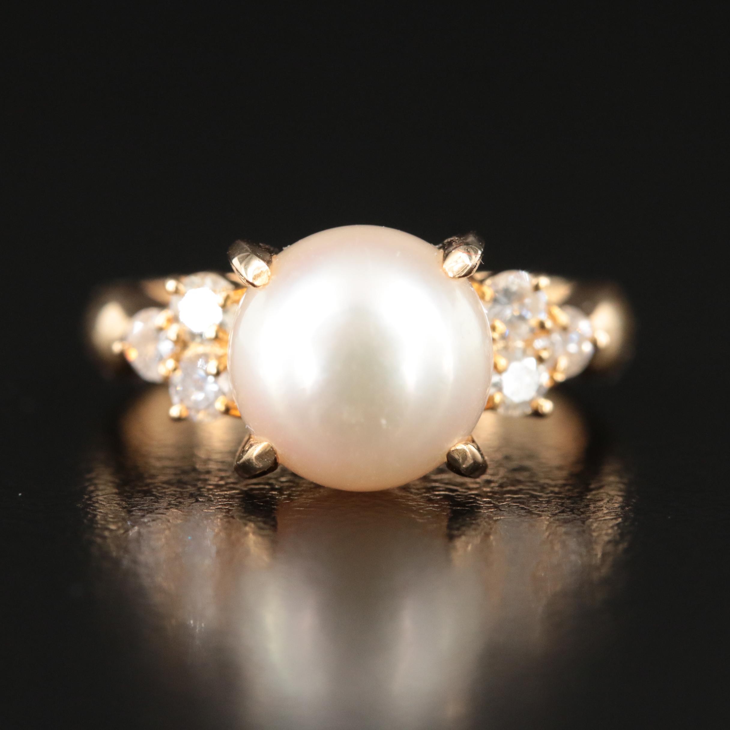 18K Pearl and Diamond Ring