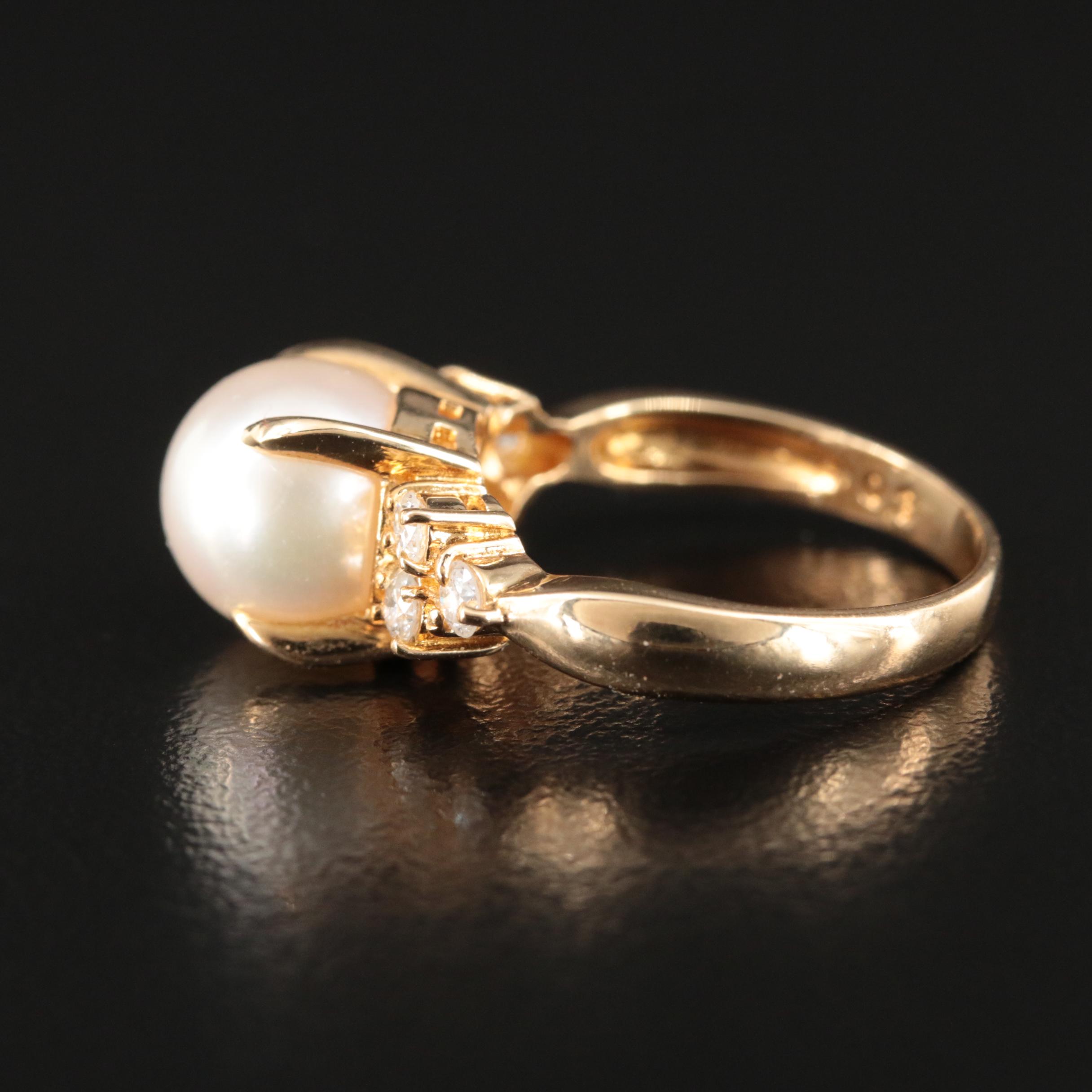 18K Pearl and Diamond Ring