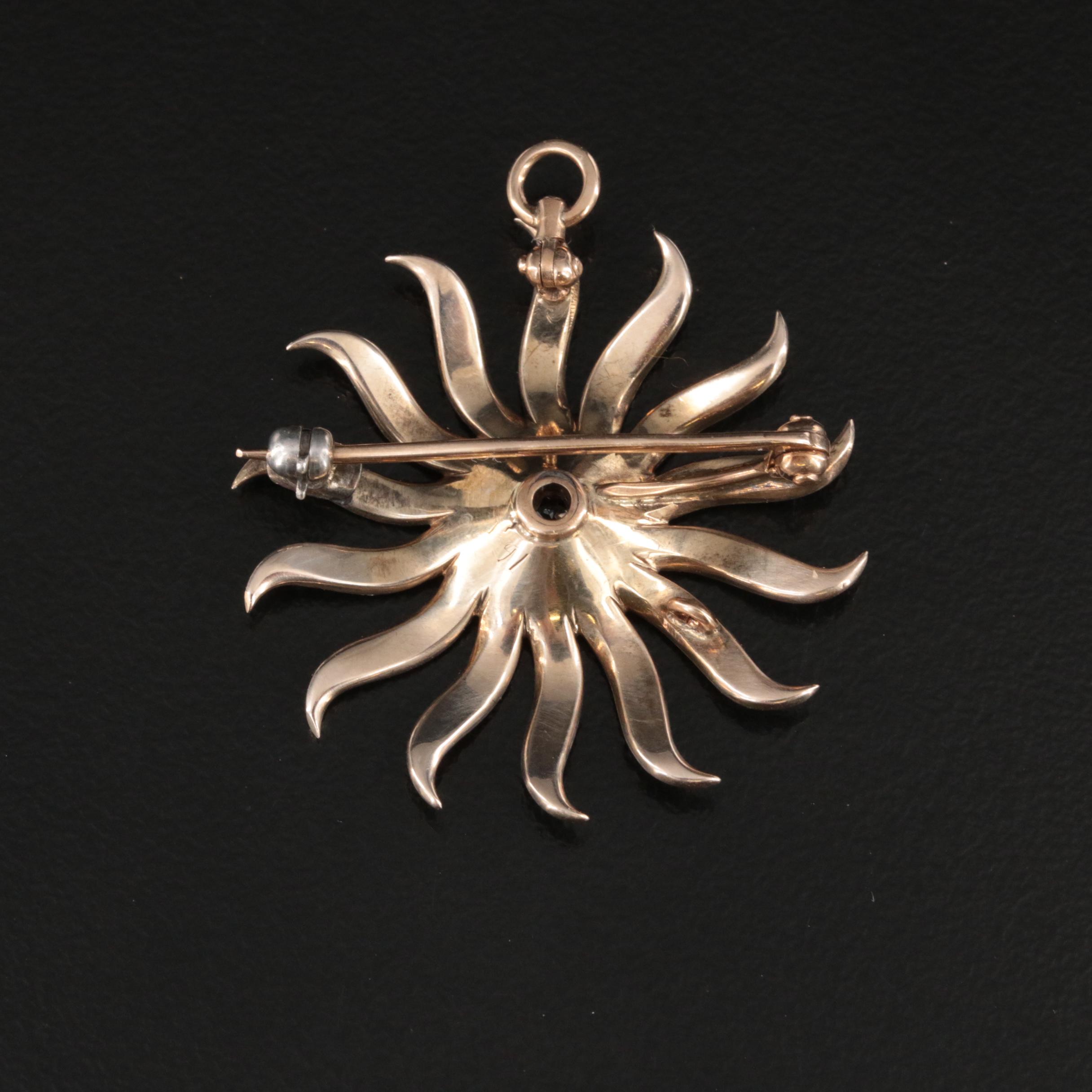 Victorian 9K Diamond and Seed Pearl Spray Converter Brooch