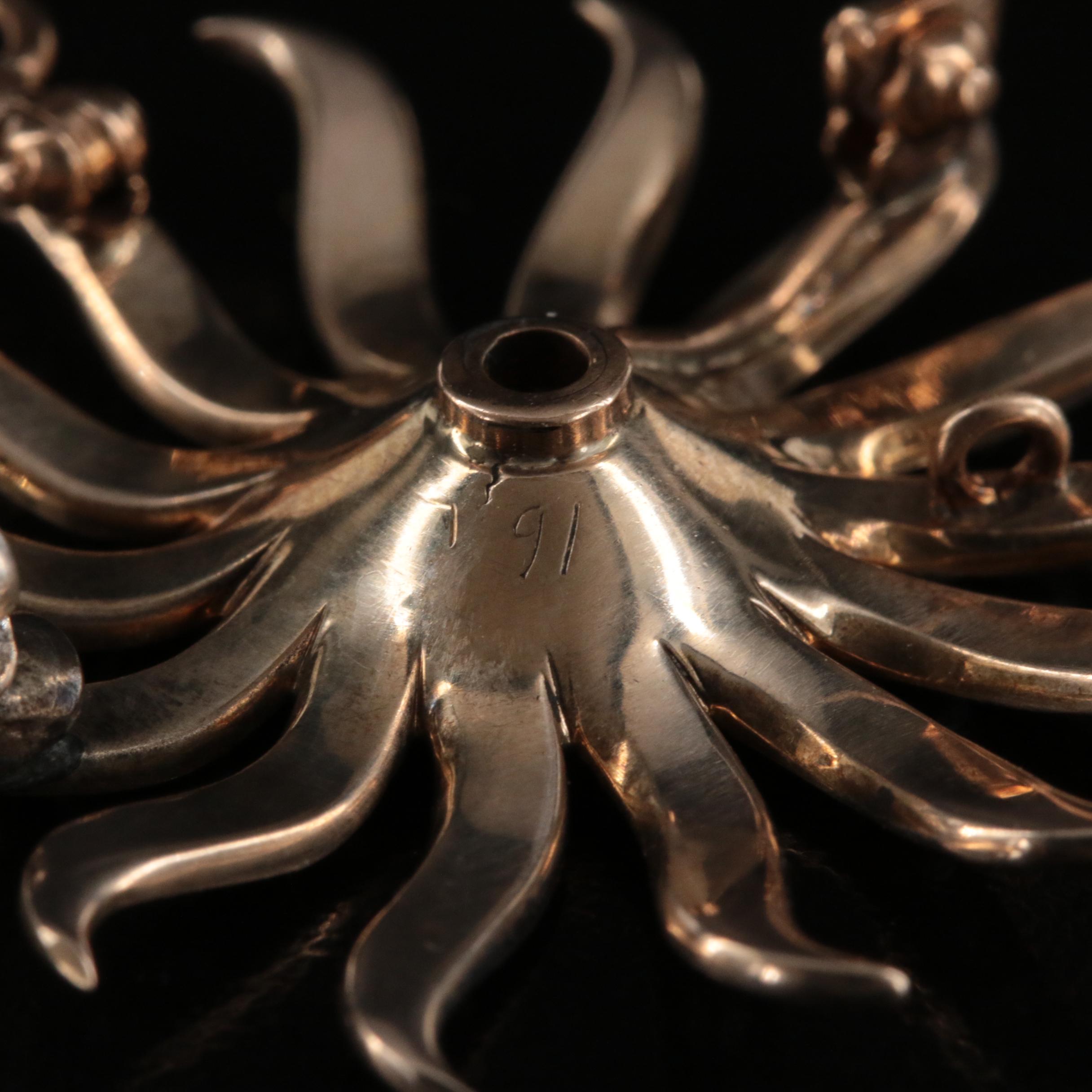 Victorian 9K Diamond and Seed Pearl Spray Converter Brooch