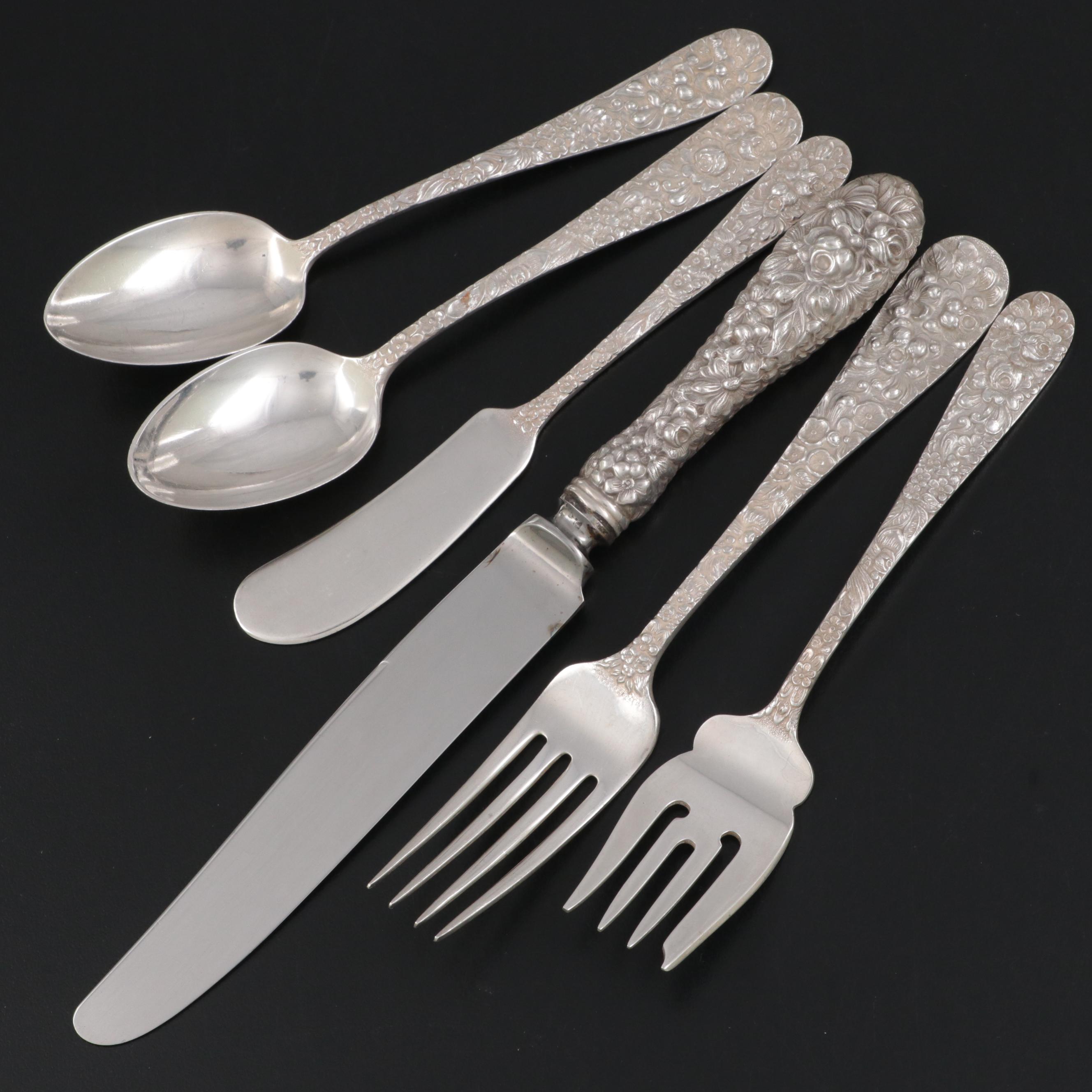 Stieff "Stieff Rose" Sterling Silver Flatware with Serving Utensils