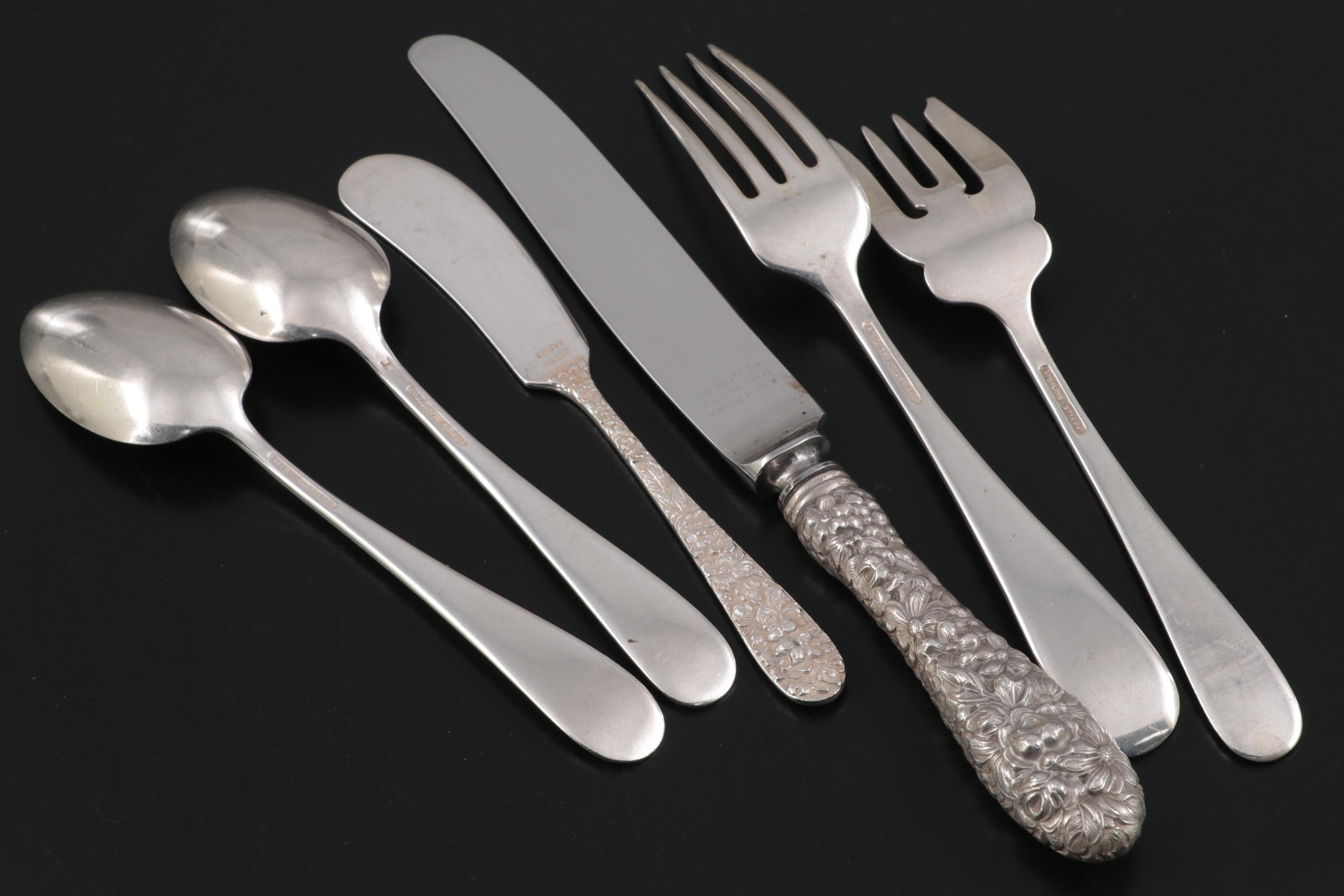 Stieff "Stieff Rose" Sterling Silver Flatware with Serving Utensils