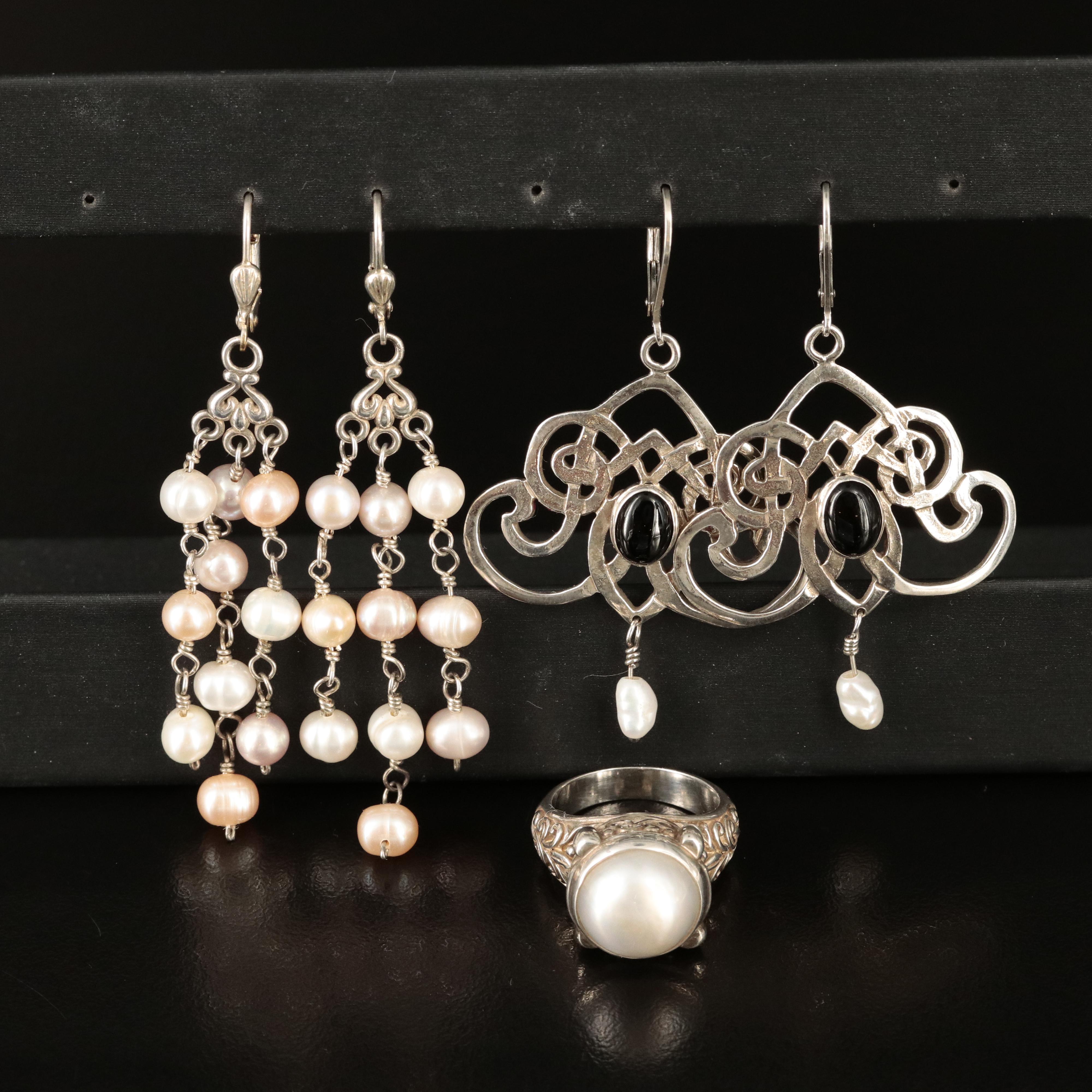 Sterling Group Including Pearl and Black Onyx