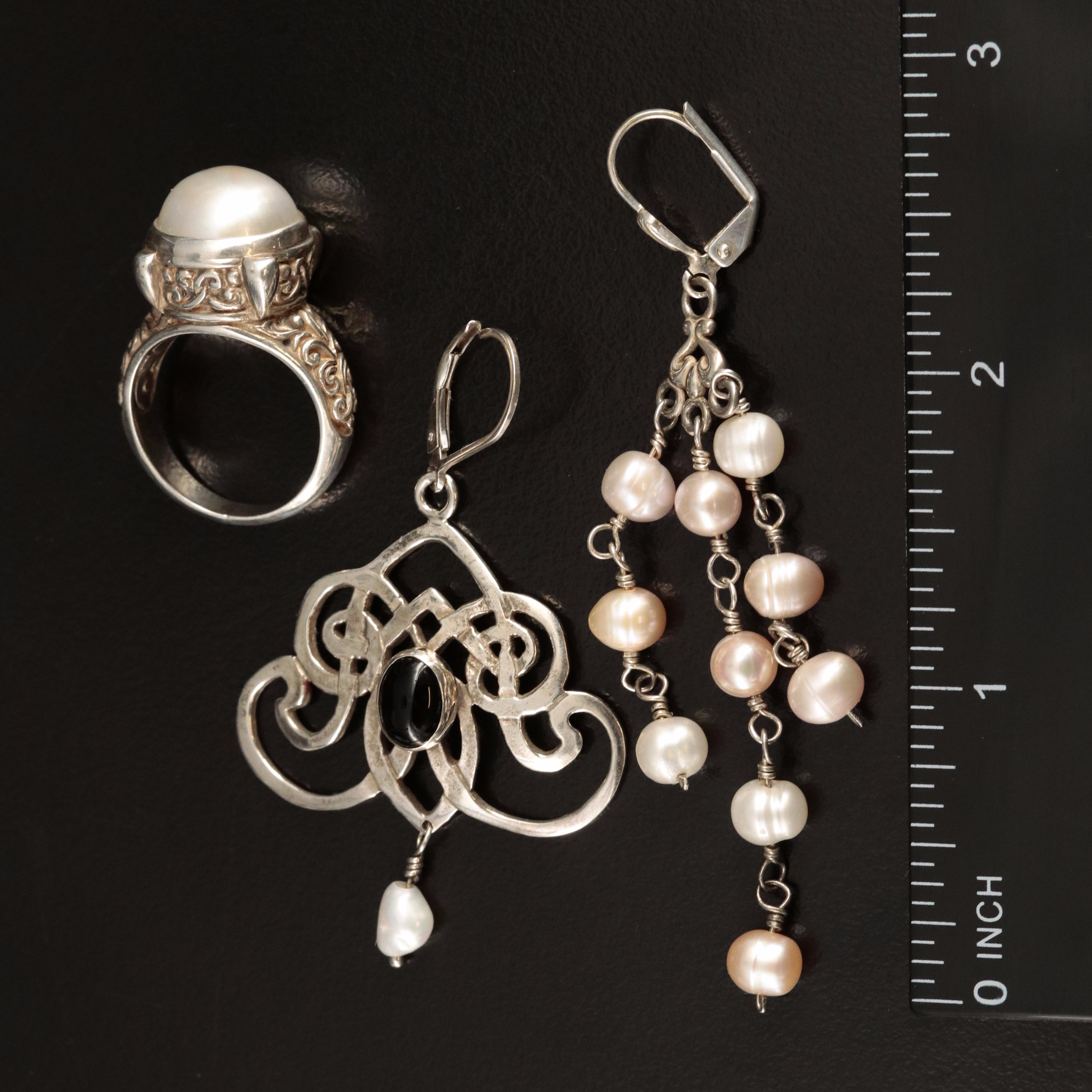 Sterling Group Including Pearl and Black Onyx