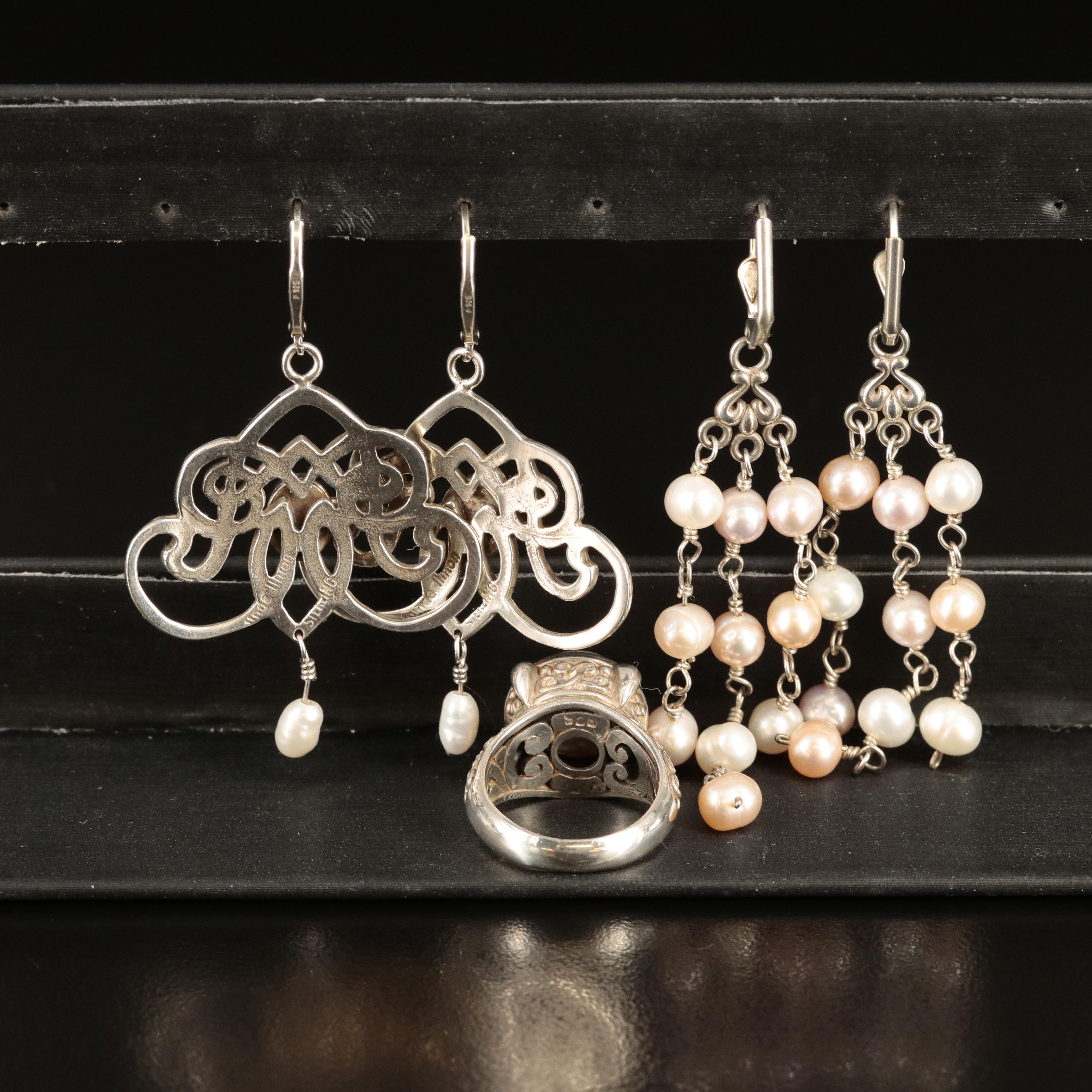 Sterling Group Including Pearl and Black Onyx