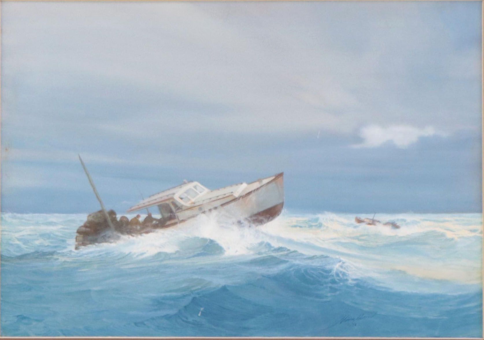Raul Mina-Mora Seascape Gouache Painting "Lobster Boat," 1978
