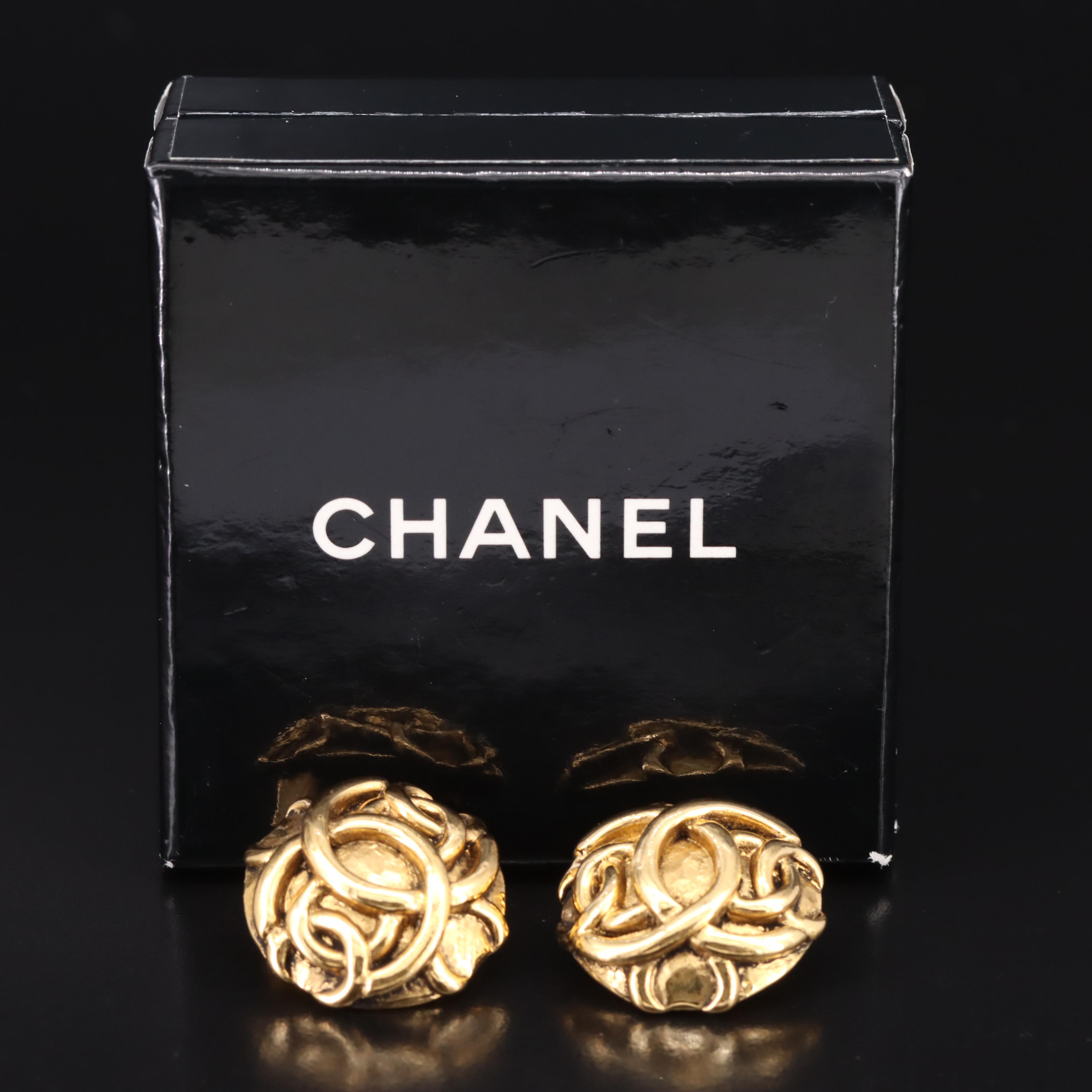 Chanel Logo Button Earrings